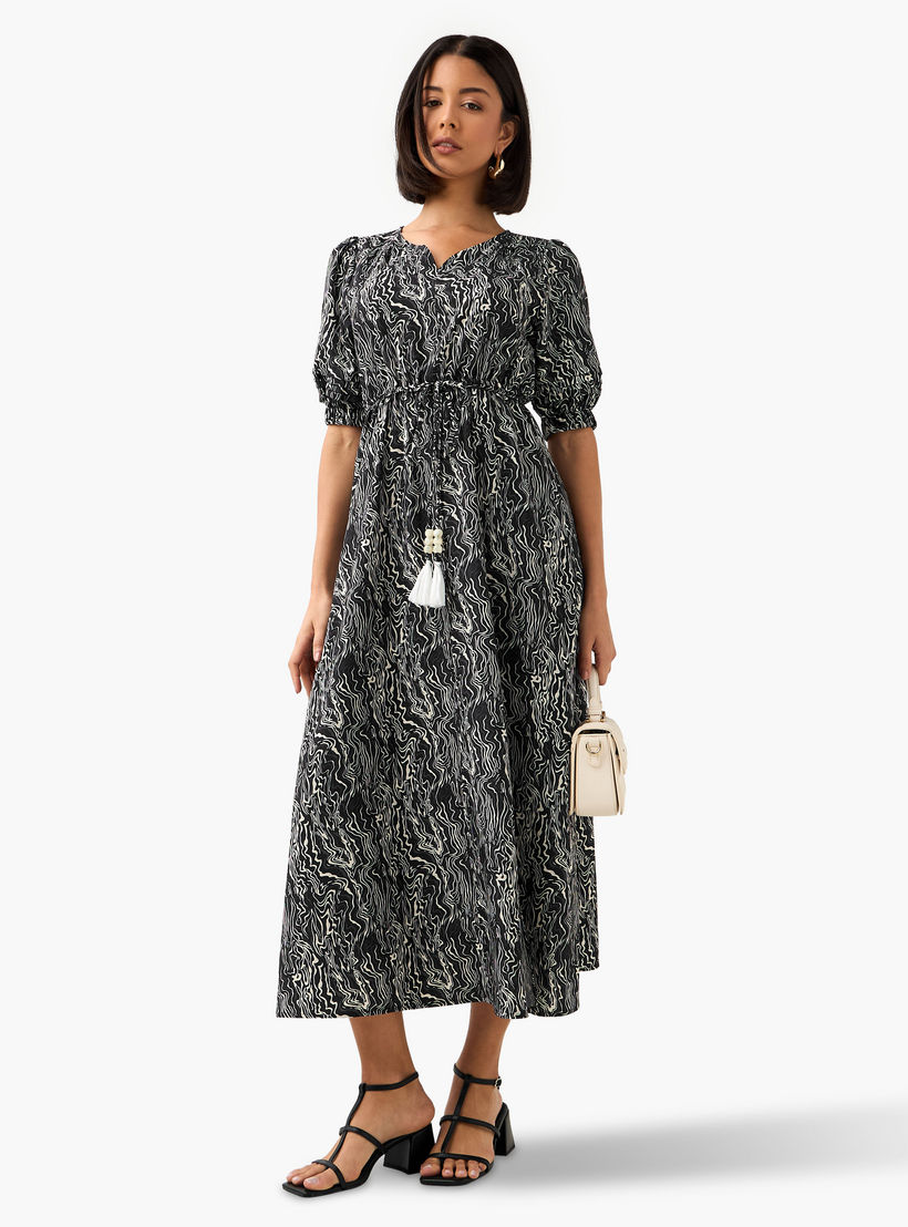 Abstract Print Women Dress with Belt-women-clothing-dresses-image-4