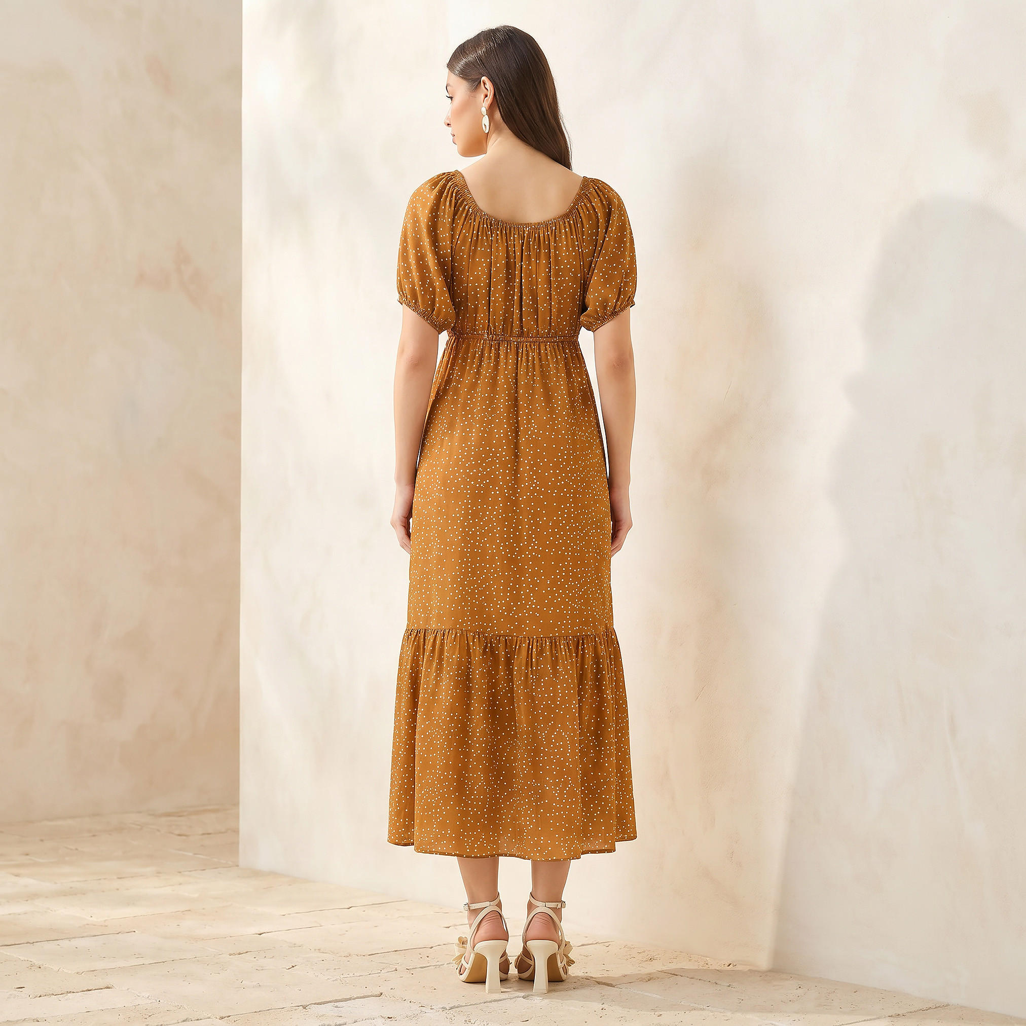 Polka Dot Print Off Shoulder Women Dress with Tie-Ups-women-clothing-dresses-image-3