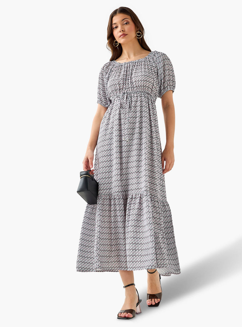 Cassie Geometric Print Off Shoulder Women Dress with Tie-Ups-women-clothing-dresses-image-3