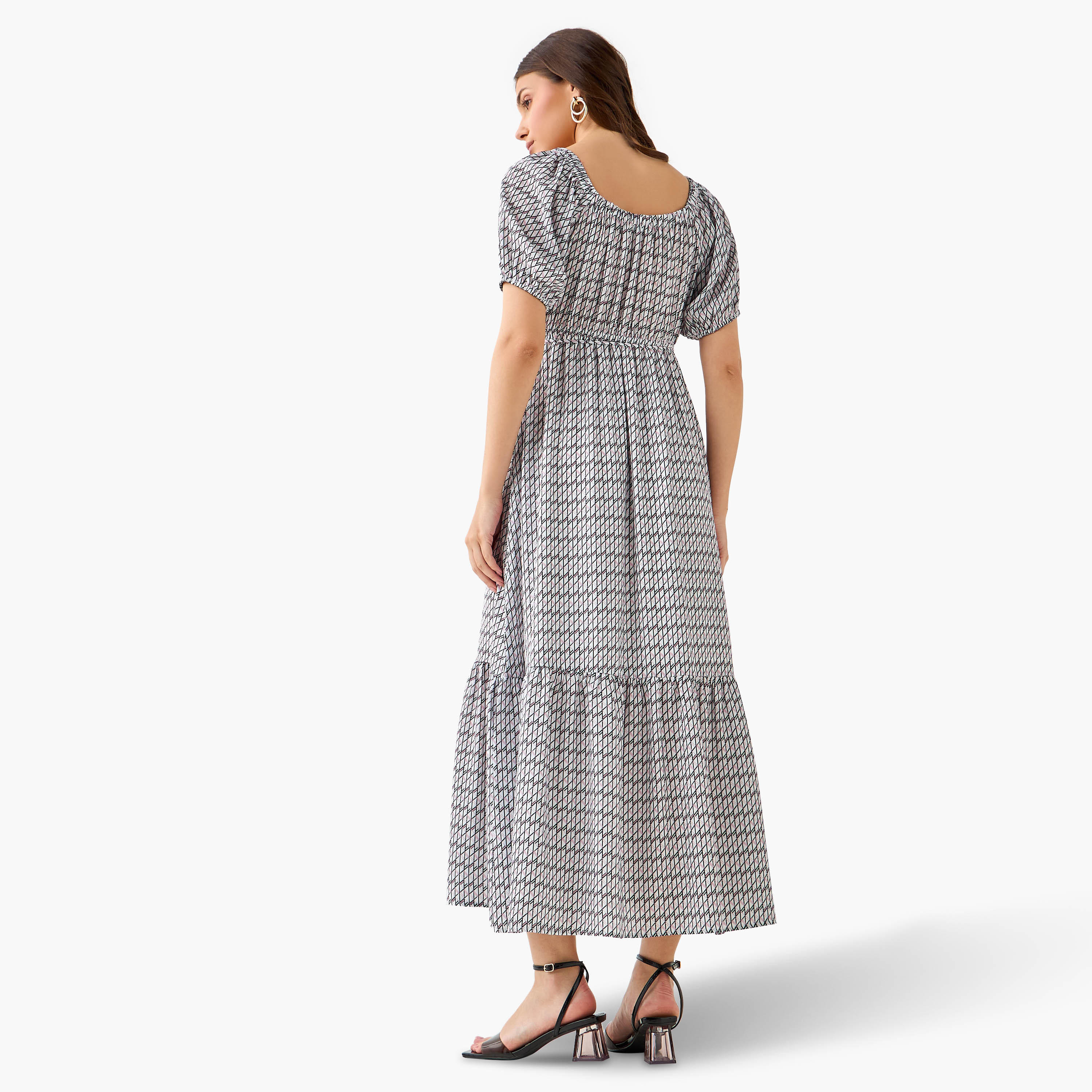 Cassie Geometric Print Off Shoulder Women Dress with Tie-Ups-women-clothing-dresses-image-4