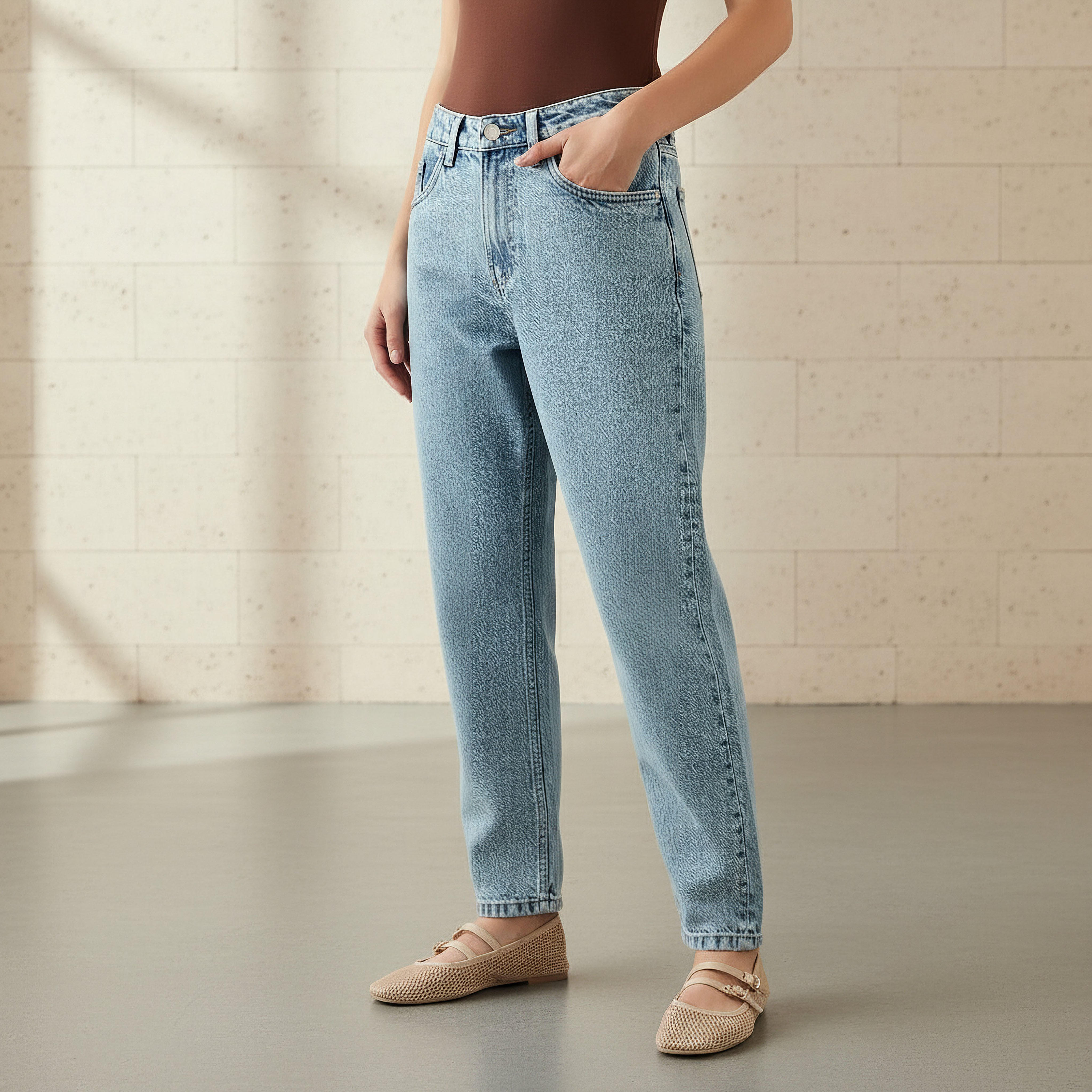 بنطلون جينز بقصة مام وخصر مرتفع للنساء-women-clothing-bottoms-jeans-image-1