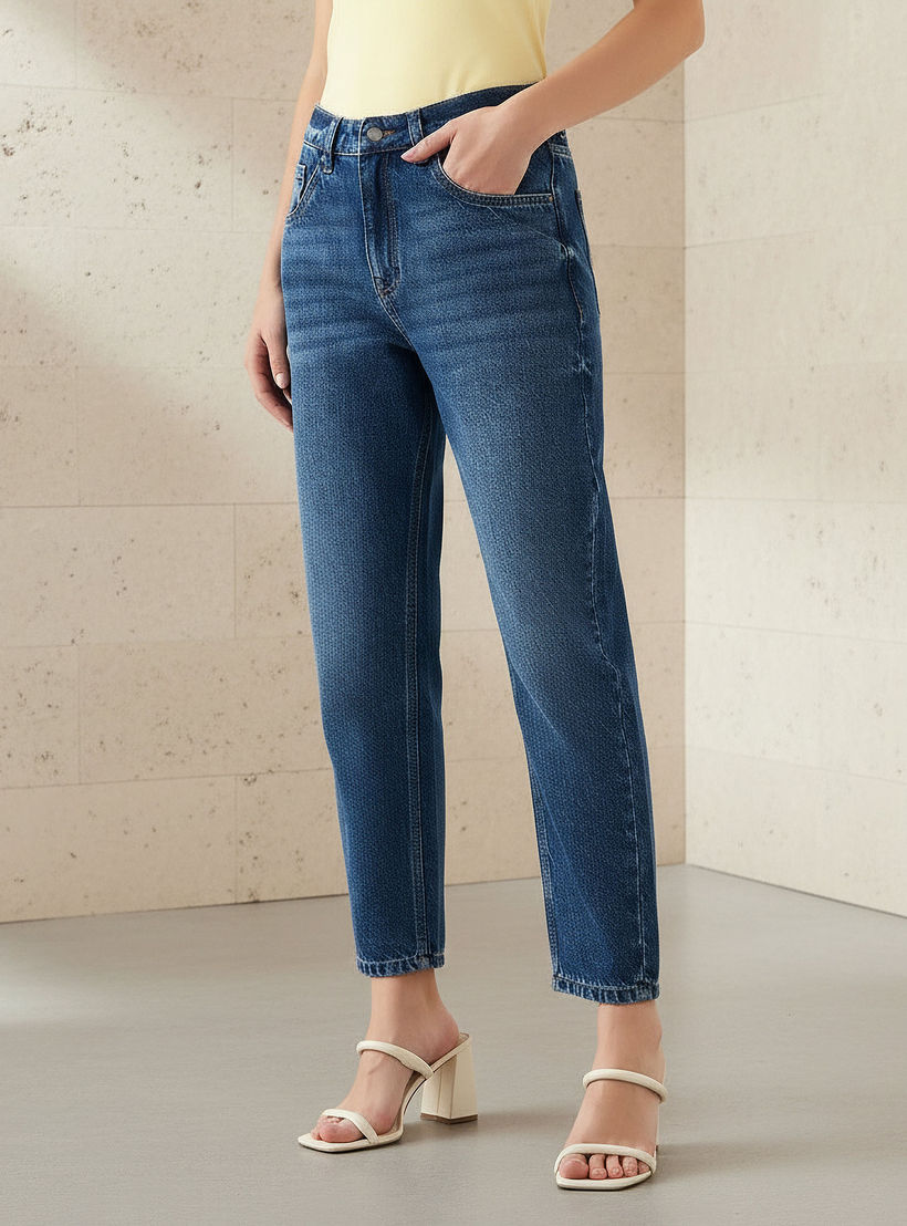 بنطلون جينز بقصة مام وخصر مرتفع للنساء-women-clothing-bottoms-jeans-image-1