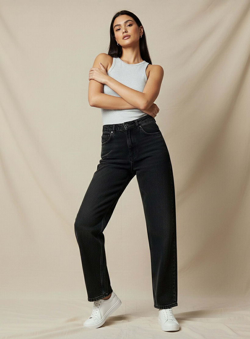 بنطلون جينز بقصة مستقيمة وخصر متوسط الارتفاع للنساء-women-clothing-bottoms-jeans-image-5