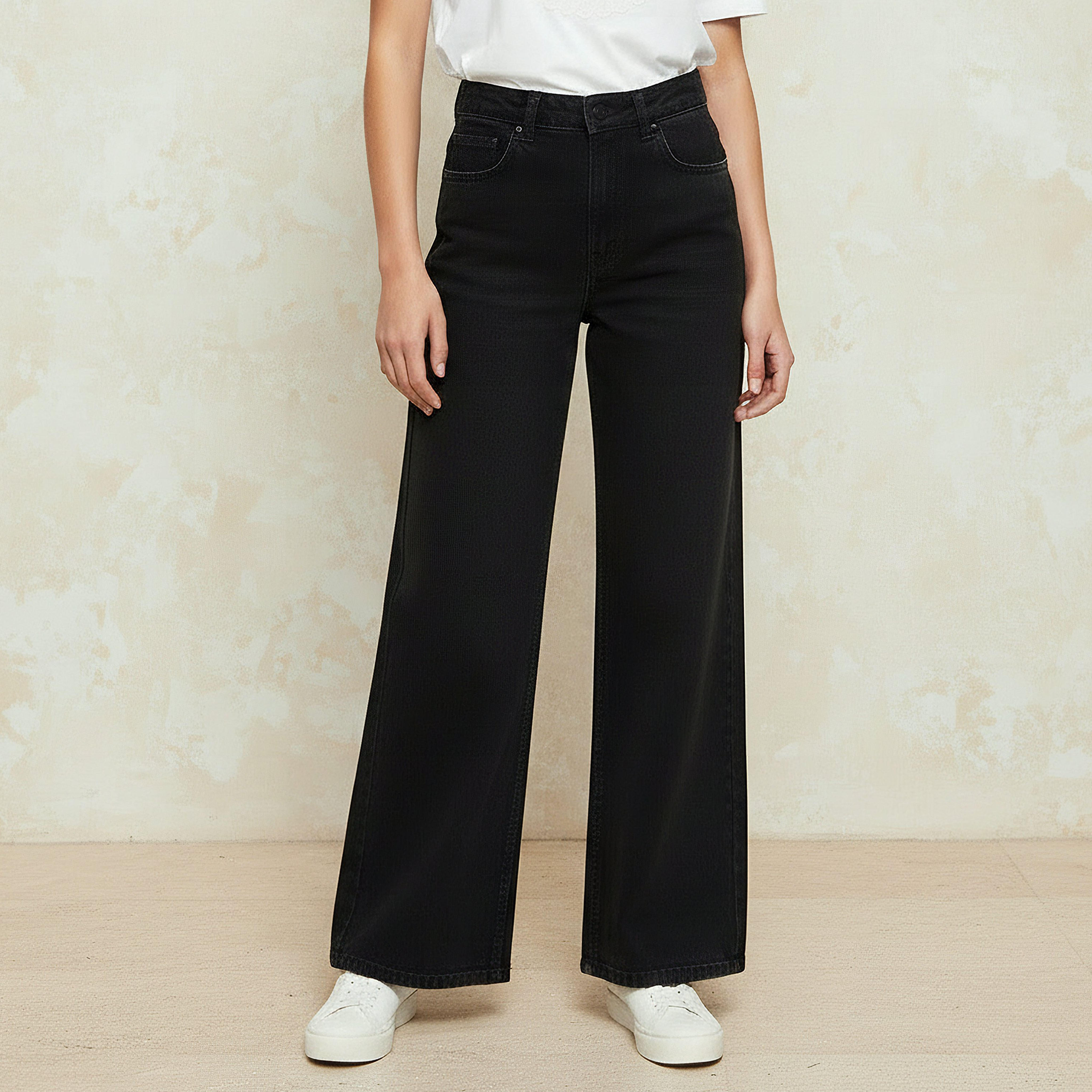 بنطلون جينز واسع الساقين بخصر متوسط الارتفاع للنساء-women-clothing-bottoms-jeans-image-4