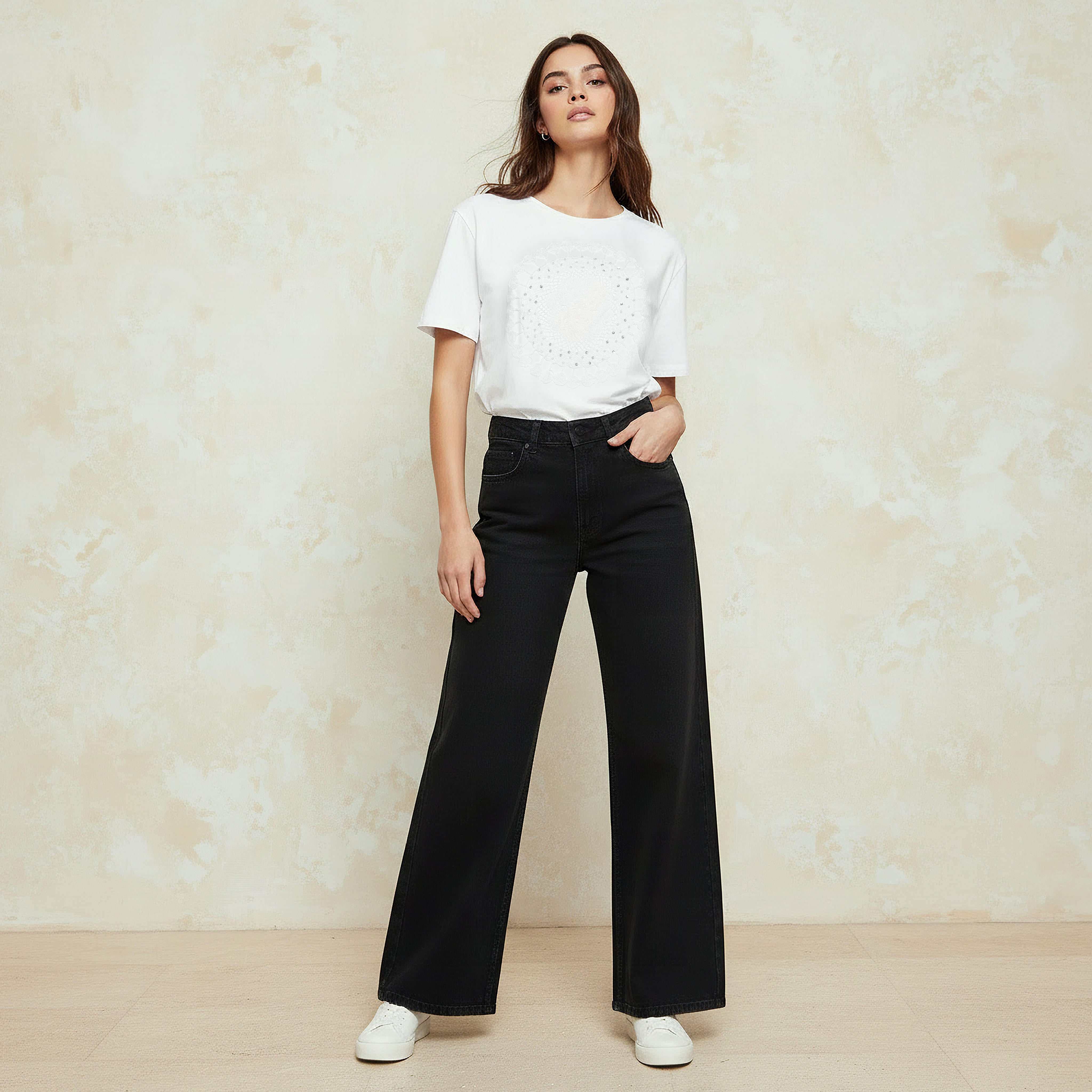 بنطلون جينز واسع الساقين بخصر متوسط الارتفاع للنساء-women-clothing-bottoms-jeans-image-2