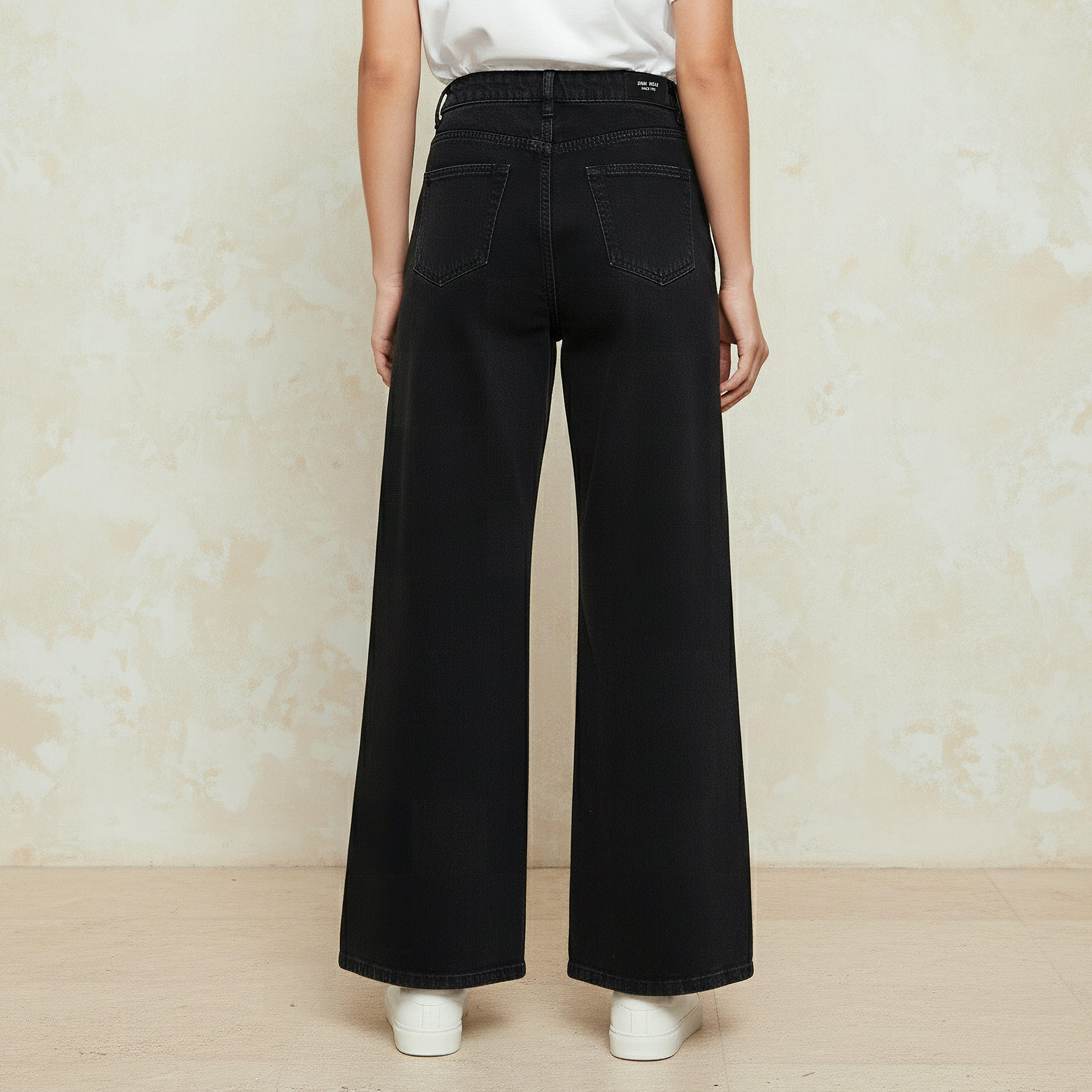 بنطلون جينز واسع الساقين بخصر متوسط الارتفاع للنساء-women-clothing-bottoms-jeans-image-1