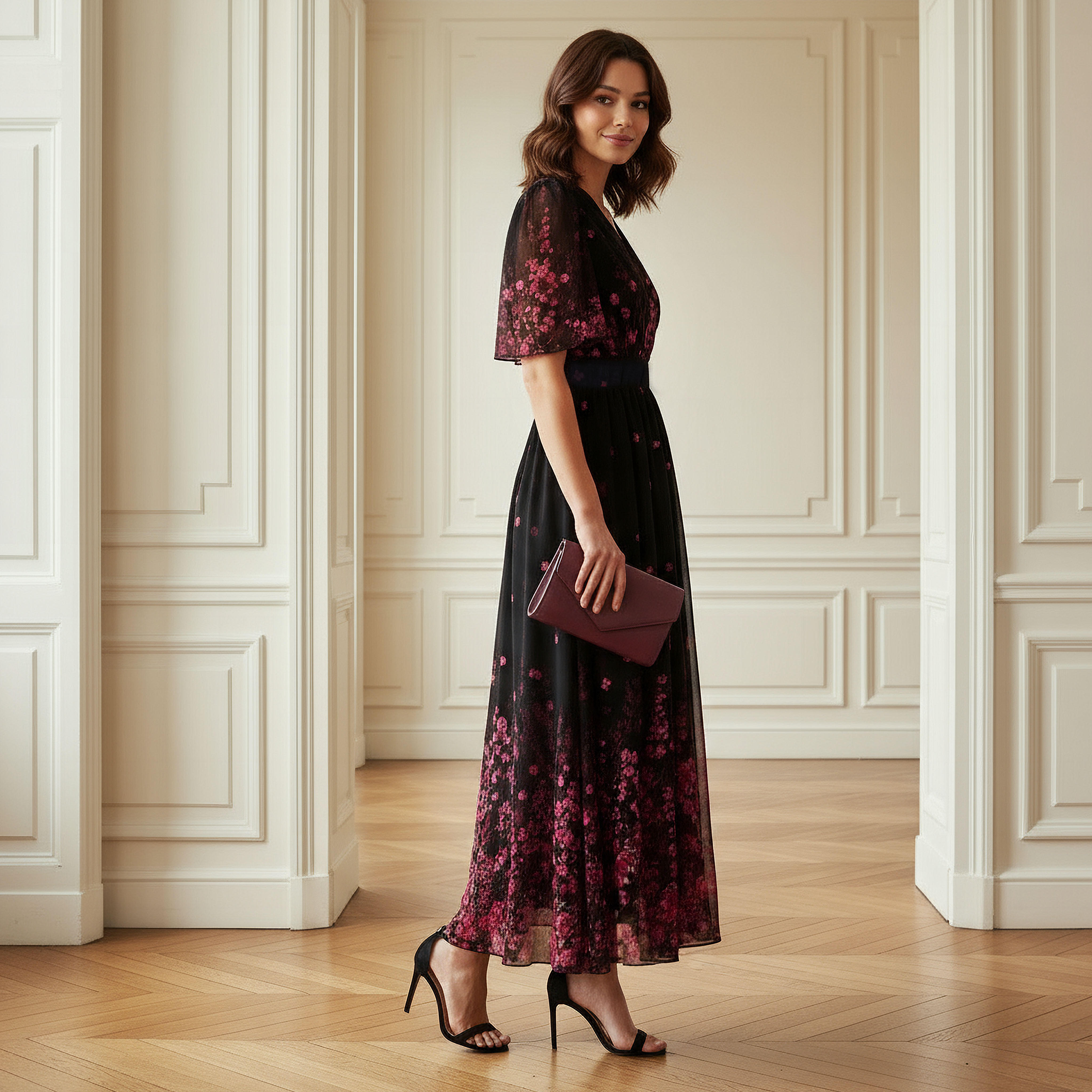 Floral Print Midi Dress with V-neck and Short Ruffle Sleeves-PROMO_SP_AE_2FOR169_110625-image-2