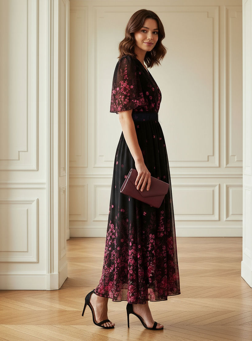 Floral Print Midi Dress with V-neck and Short Ruffle Sleeves-PROMO_SP_AE_2FOR169_110625-image-2