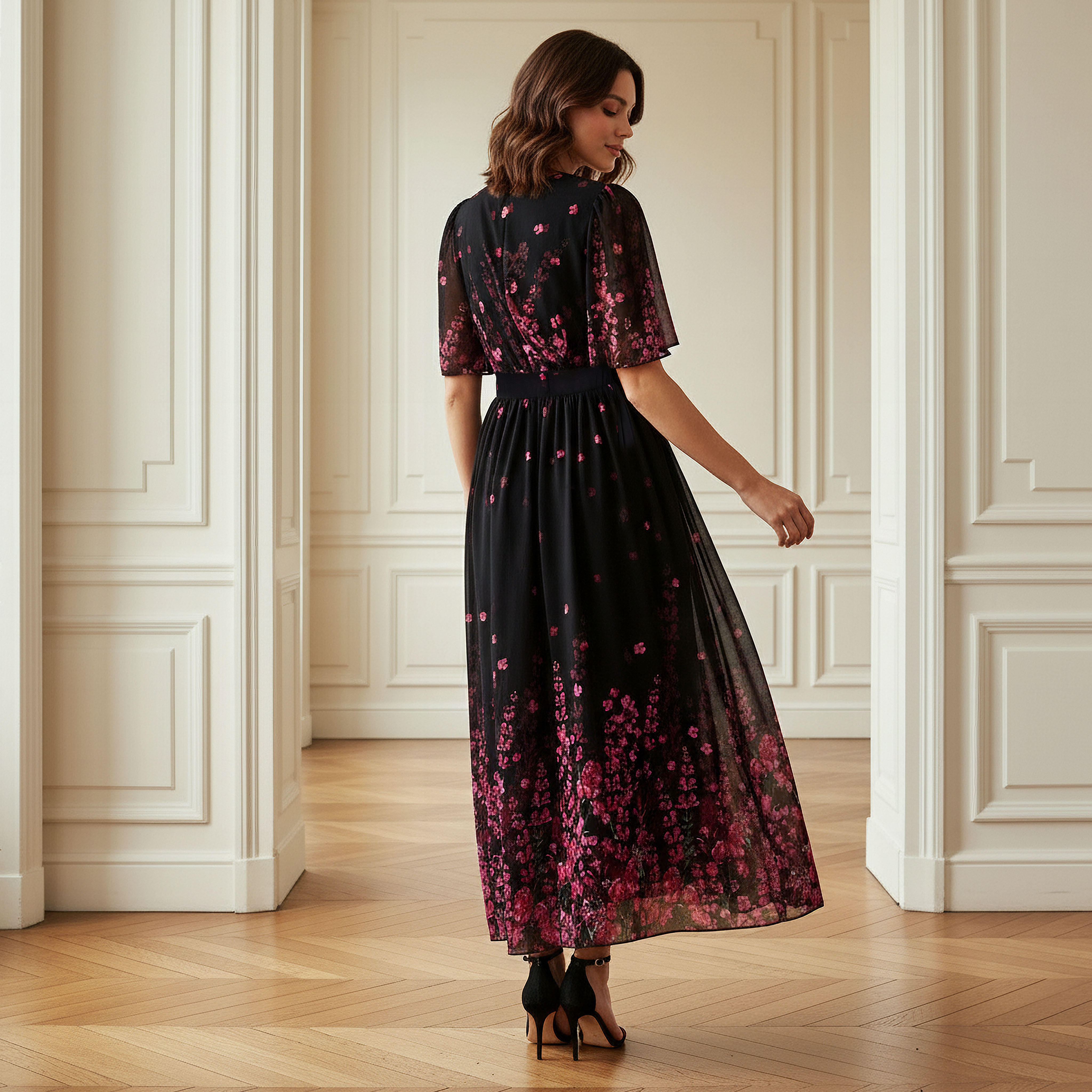 Floral Print Midi Dress with V-neck and Short Ruffle Sleeves-PROMO_SP_AE_2FOR169_110625-image-3