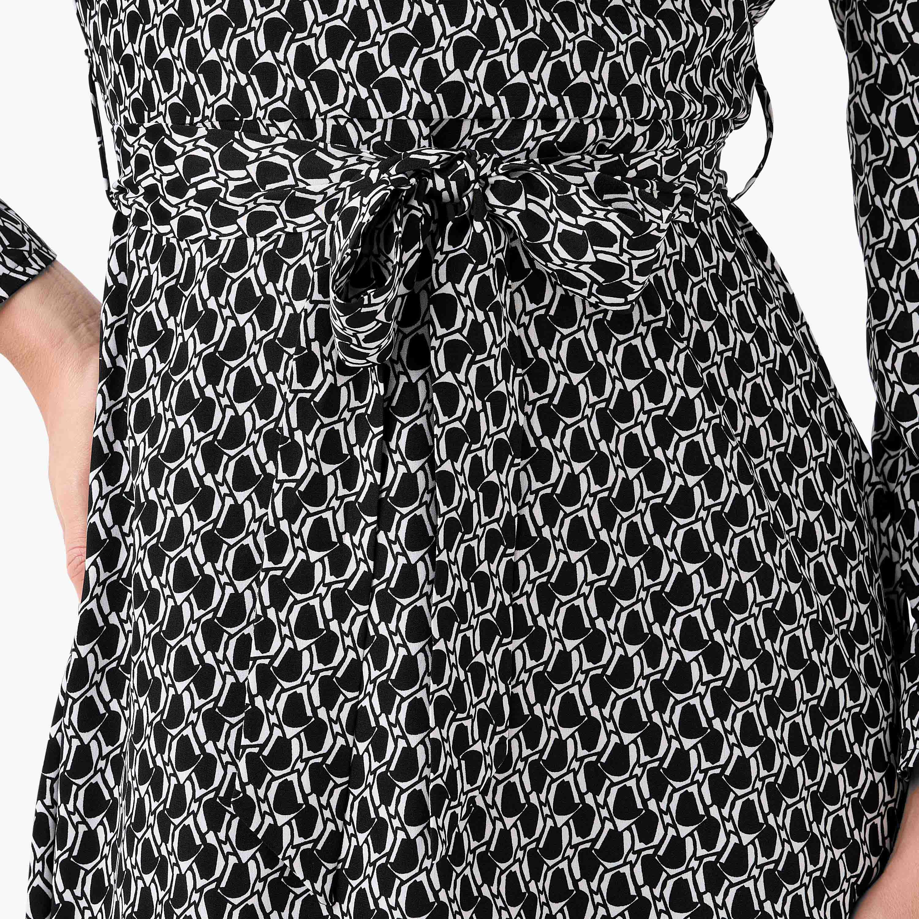 Abstract Print Mini Dress with High Neck and Tie-Up Belt-women-clothing-dresses-image-4