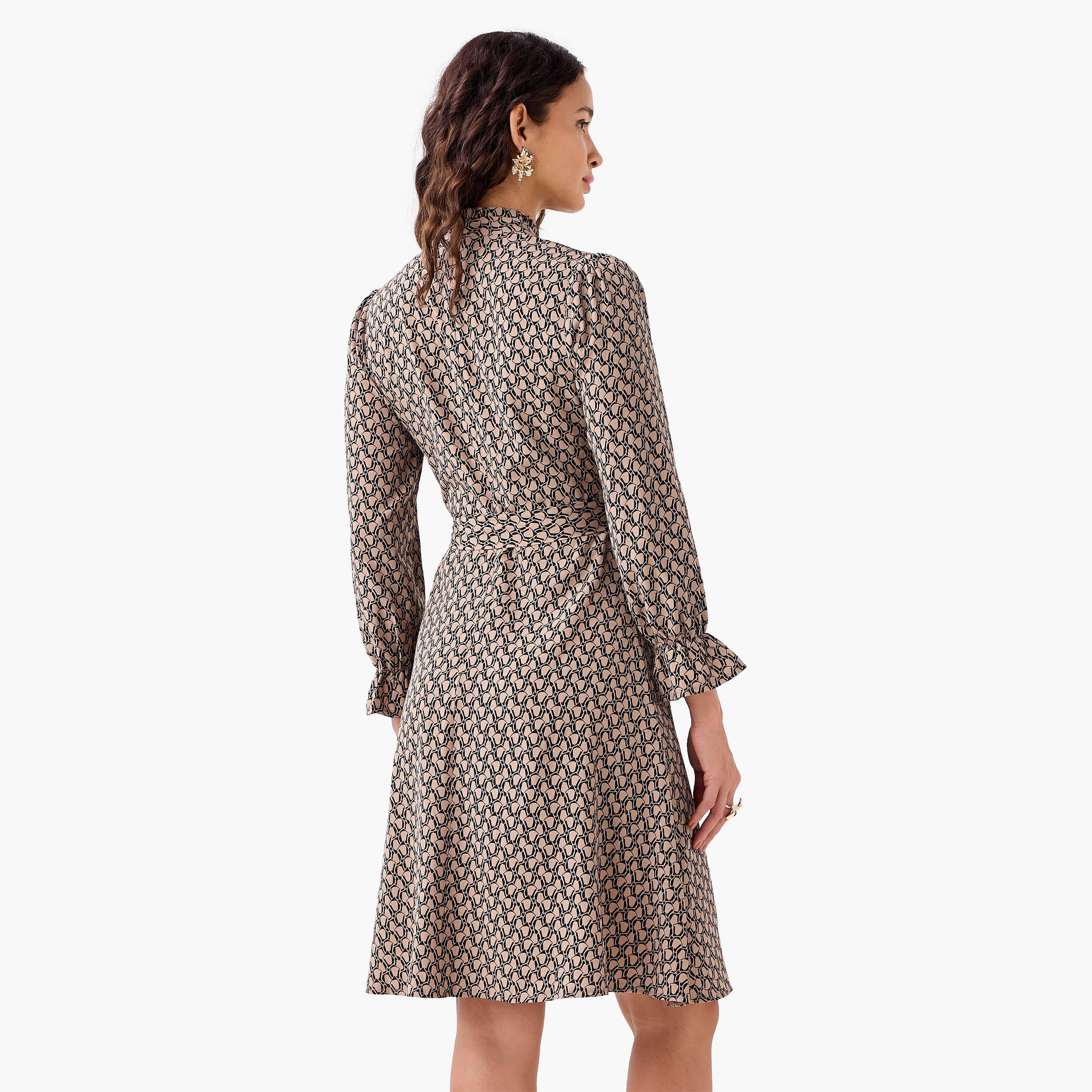 Abstract Print Mini Dress with High Neck and Tie-Up Belt-women-clothing-dresses-image-3
