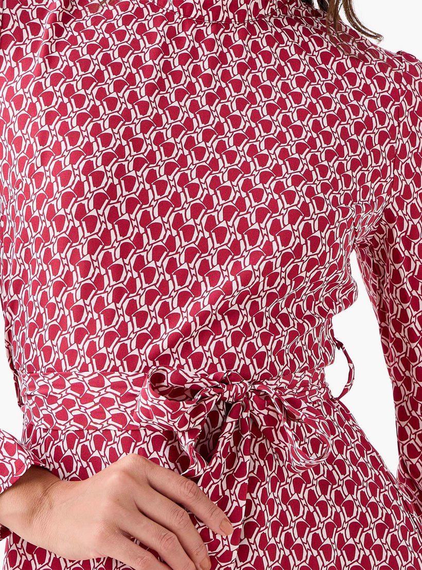 Abstract Print Mini Dress with High Neck and Tie-Up Belt-women-clothing-dresses-image-4