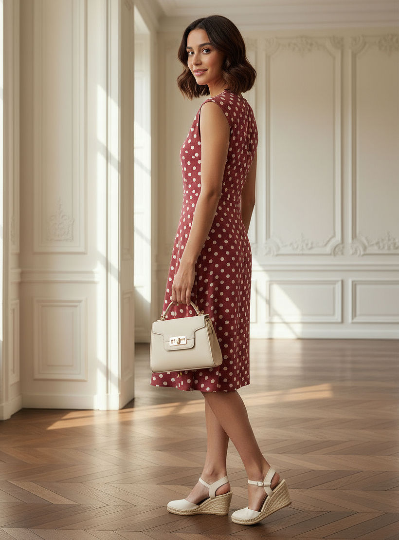 فستان قصير بدون أكمام بطبعات منقطة وياقة ضيقة-women-clothing-dresses-image-2