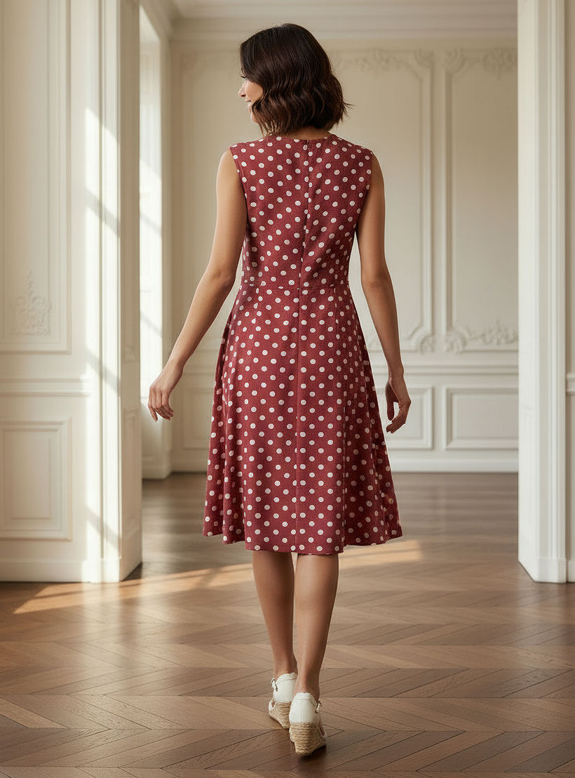 فستان قصير بدون أكمام بطبعات منقطة وياقة ضيقة-women-clothing-dresses-image-3