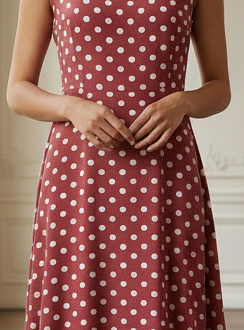 فستان قصير بدون أكمام بطبعات منقطة وياقة ضيقة-women-clothing-dresses-image-4
