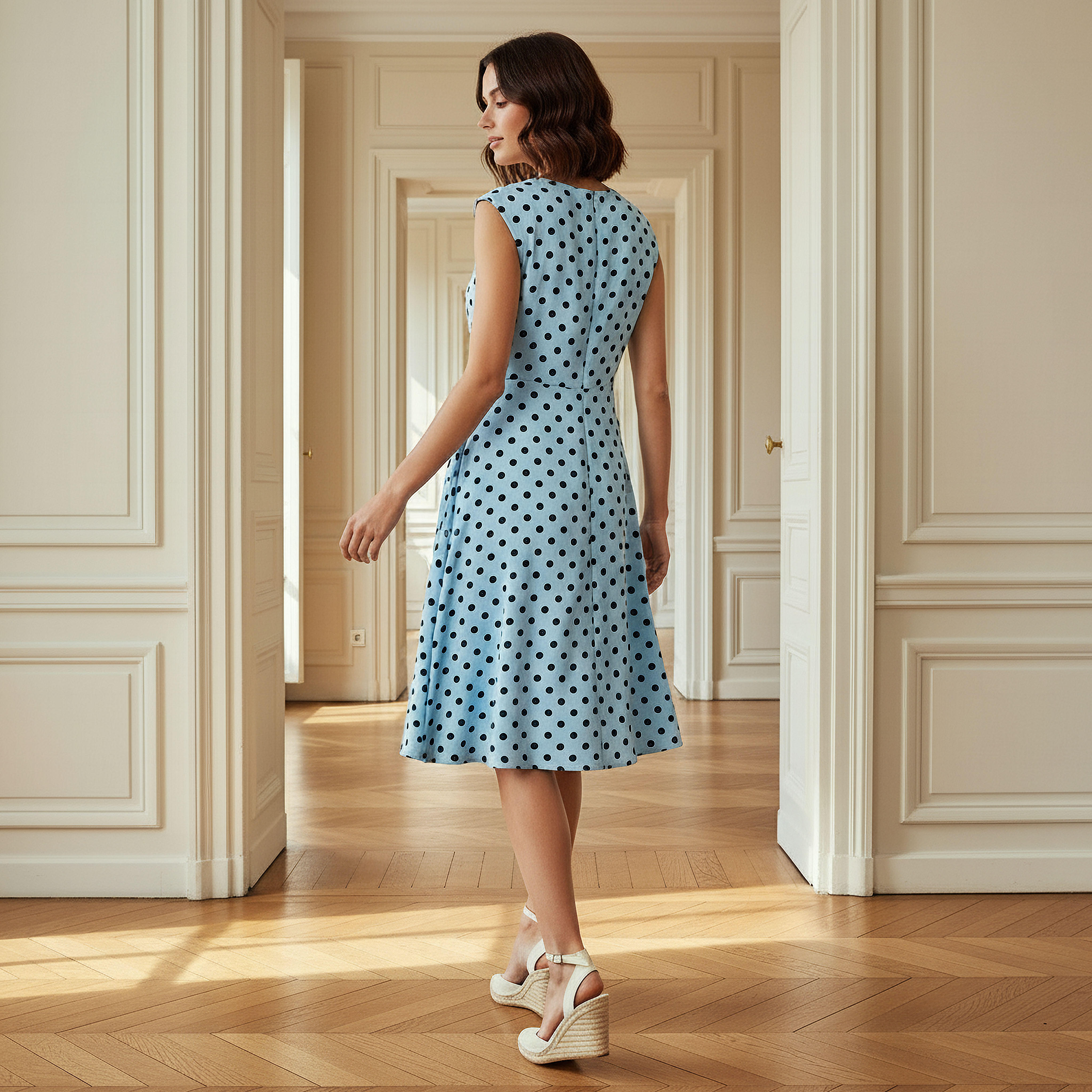 فستان قصير بدون أكمام بطبعات منقطة وياقة ضيقة-women-clothing-dresses-image-3