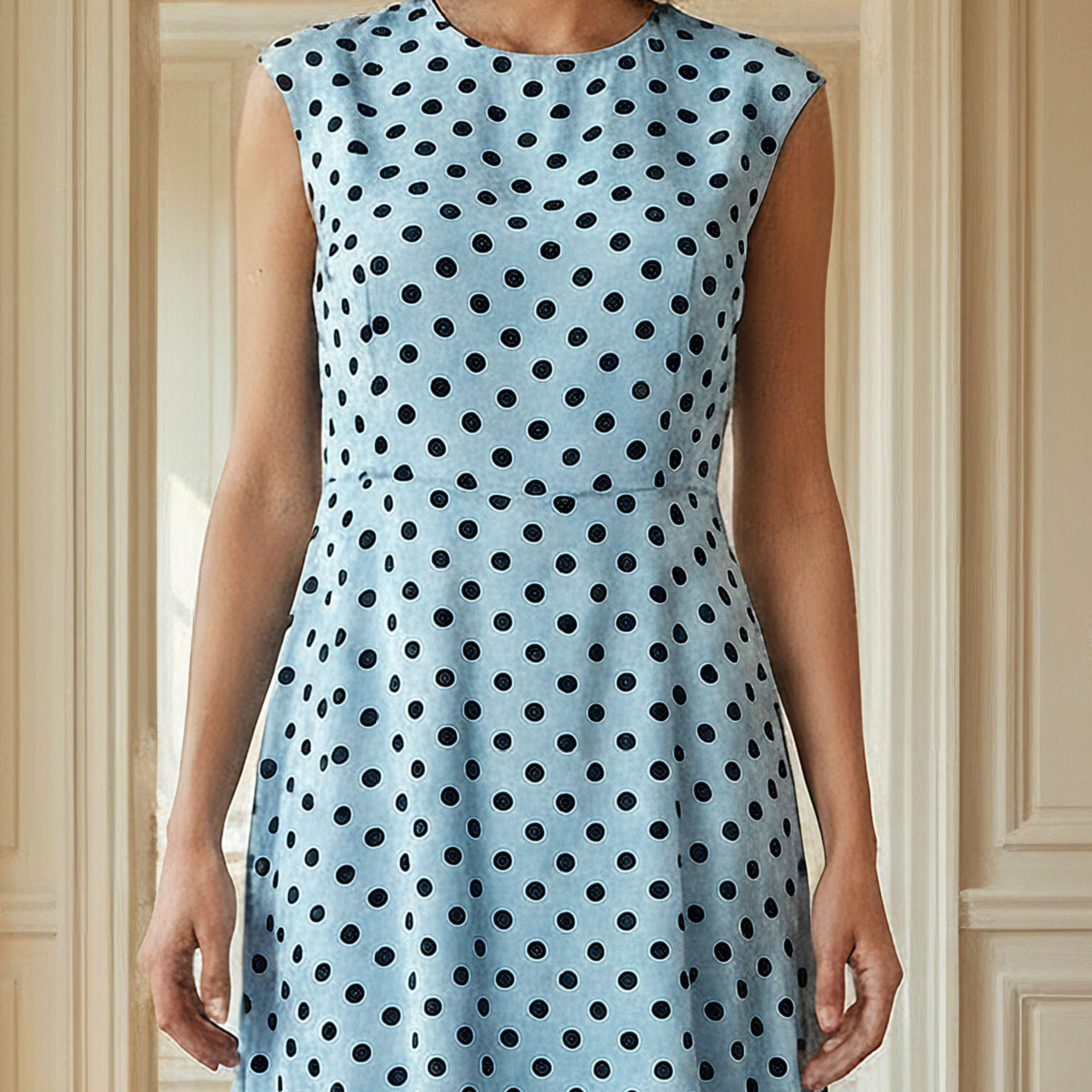 فستان قصير بدون أكمام بطبعات منقطة وياقة ضيقة-women-clothing-dresses-image-4