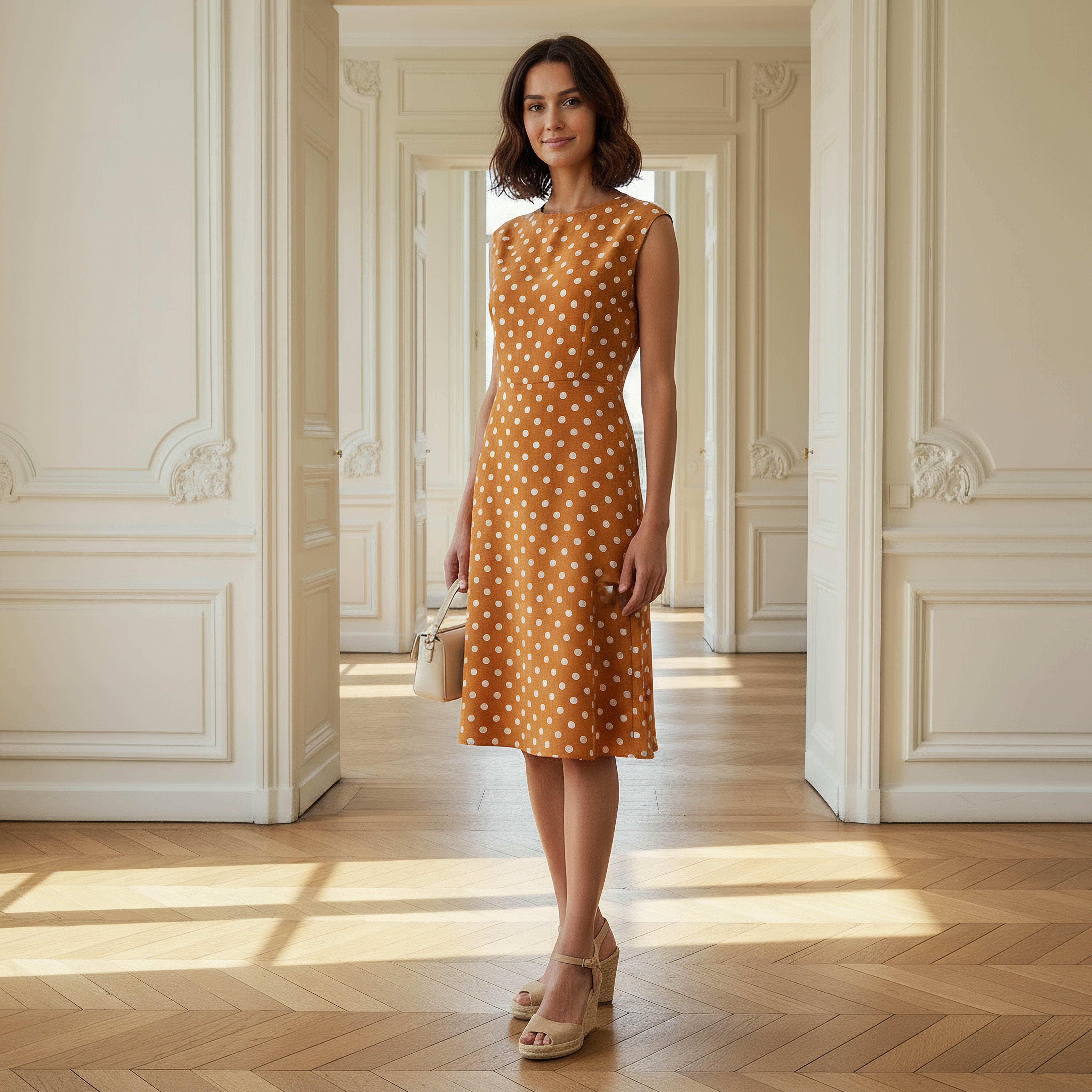 Polka Dot Print Sleeveless Knee length Dress with Crew Neck-women-clothing-dresses-image-2