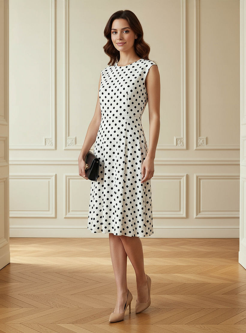 فستان قصير بدون أكمام بطبعات منقطة وياقة ضيقة-women-clothing-dresses-image-2