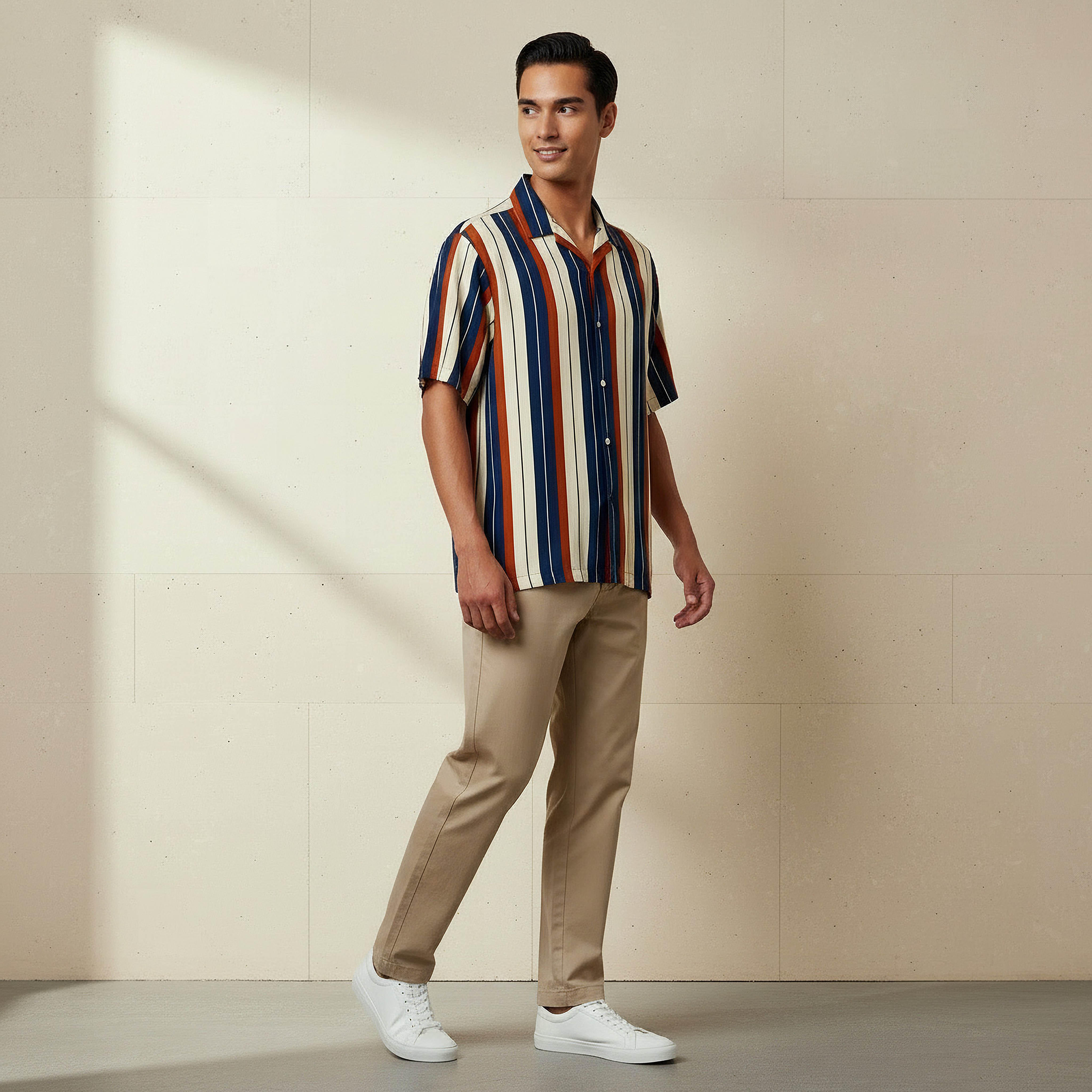 Men Regular Fit Viscose Camp Collar Striped Short Sleeve Shirt-men-clothing-shirts-image-2