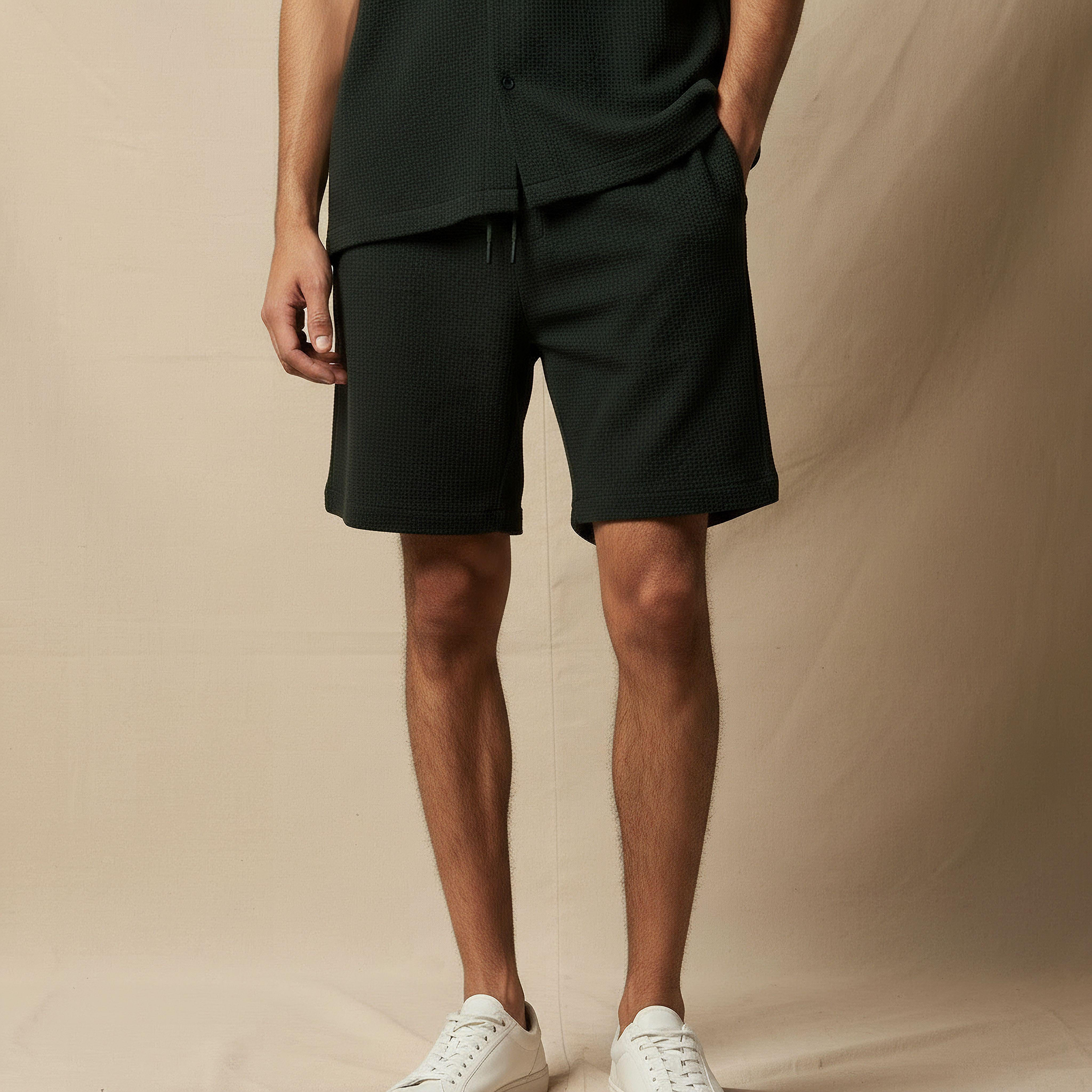 Men Textured Short Sleeve Shirt and Shorts Set-men-clothing-coordsets-image-5
