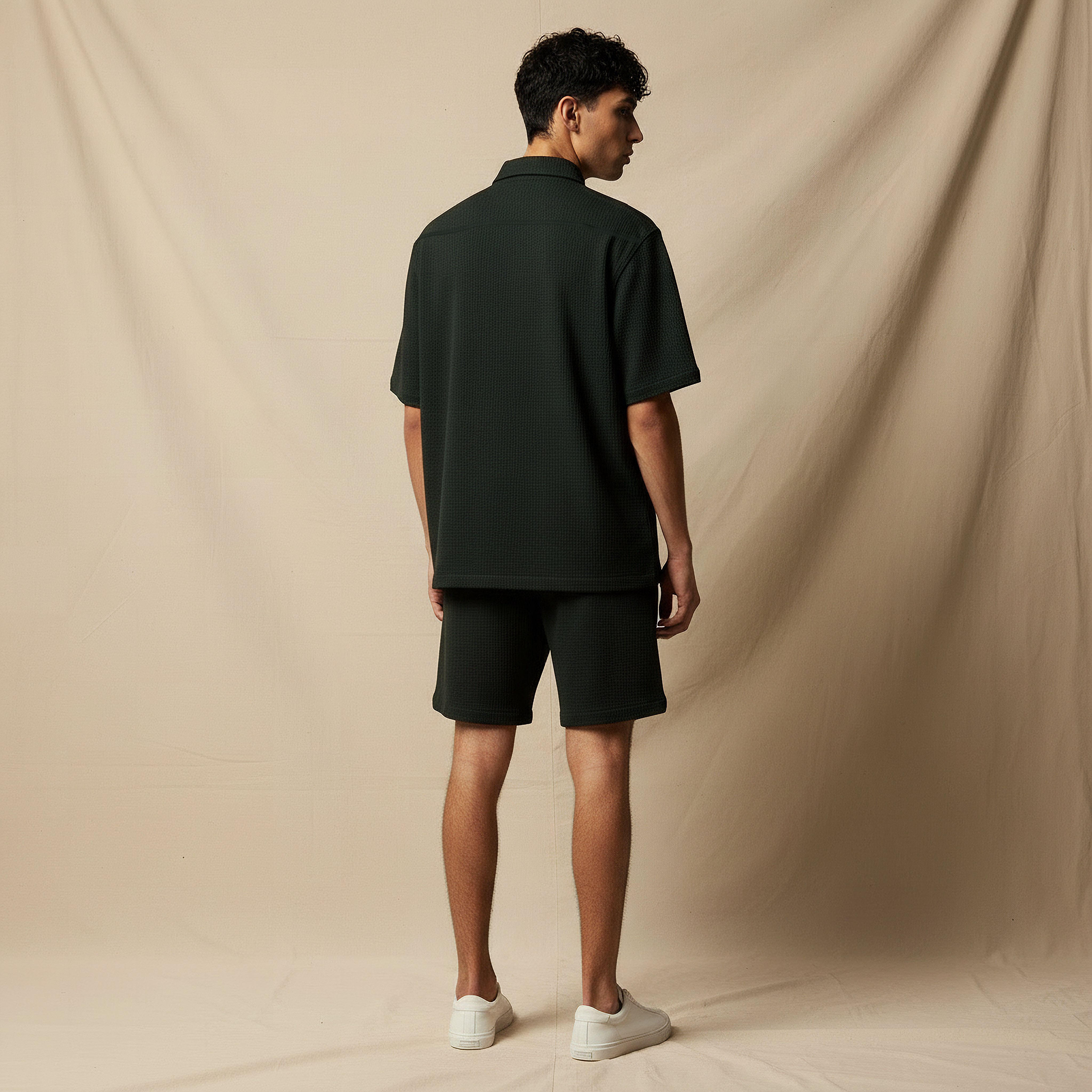 Men Textured Short Sleeve Shirt and Shorts Set-men-clothing-coordsets-image-6