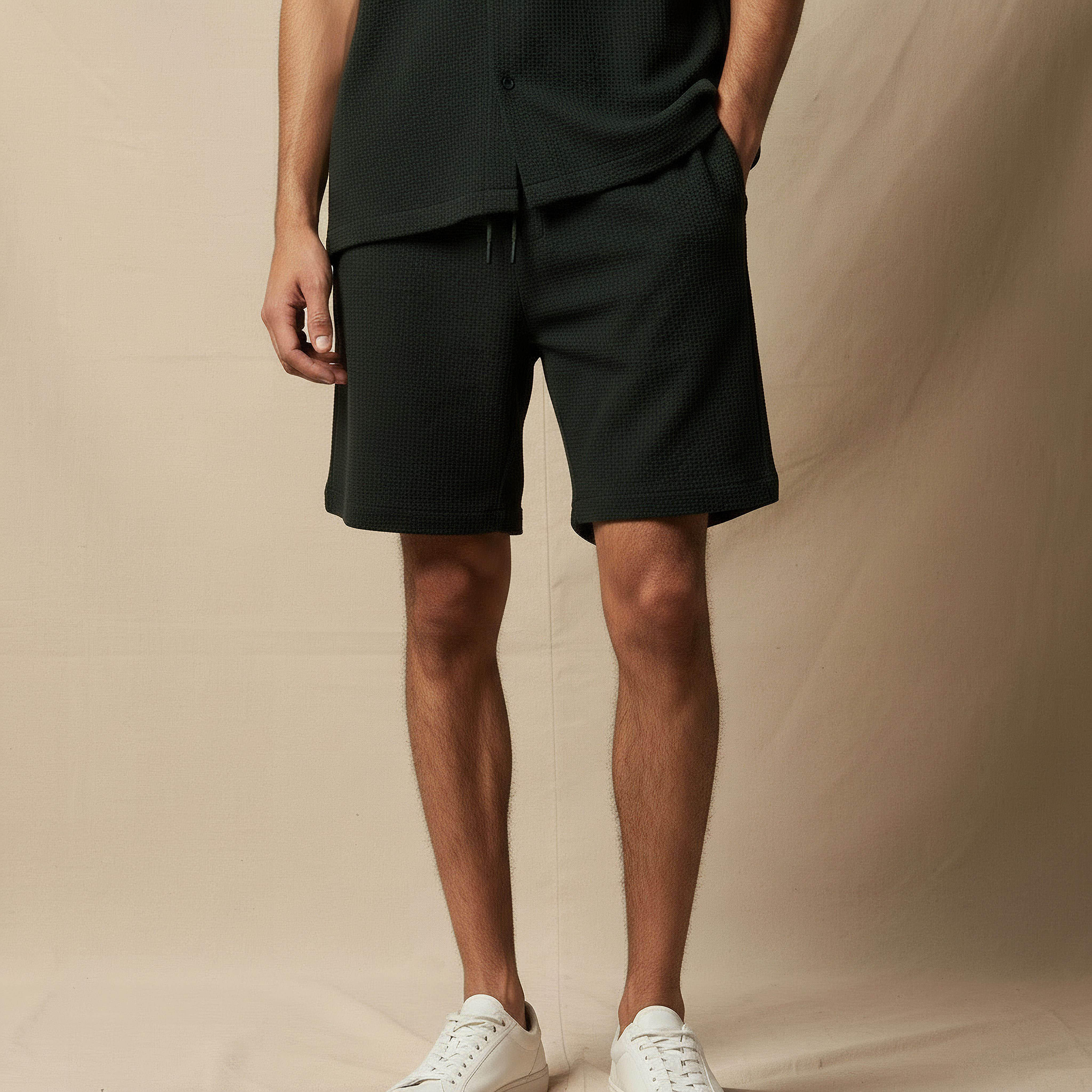 Men Textured Short Sleeve Shirt and Shorts Set-men-clothing-coordsets-image-7