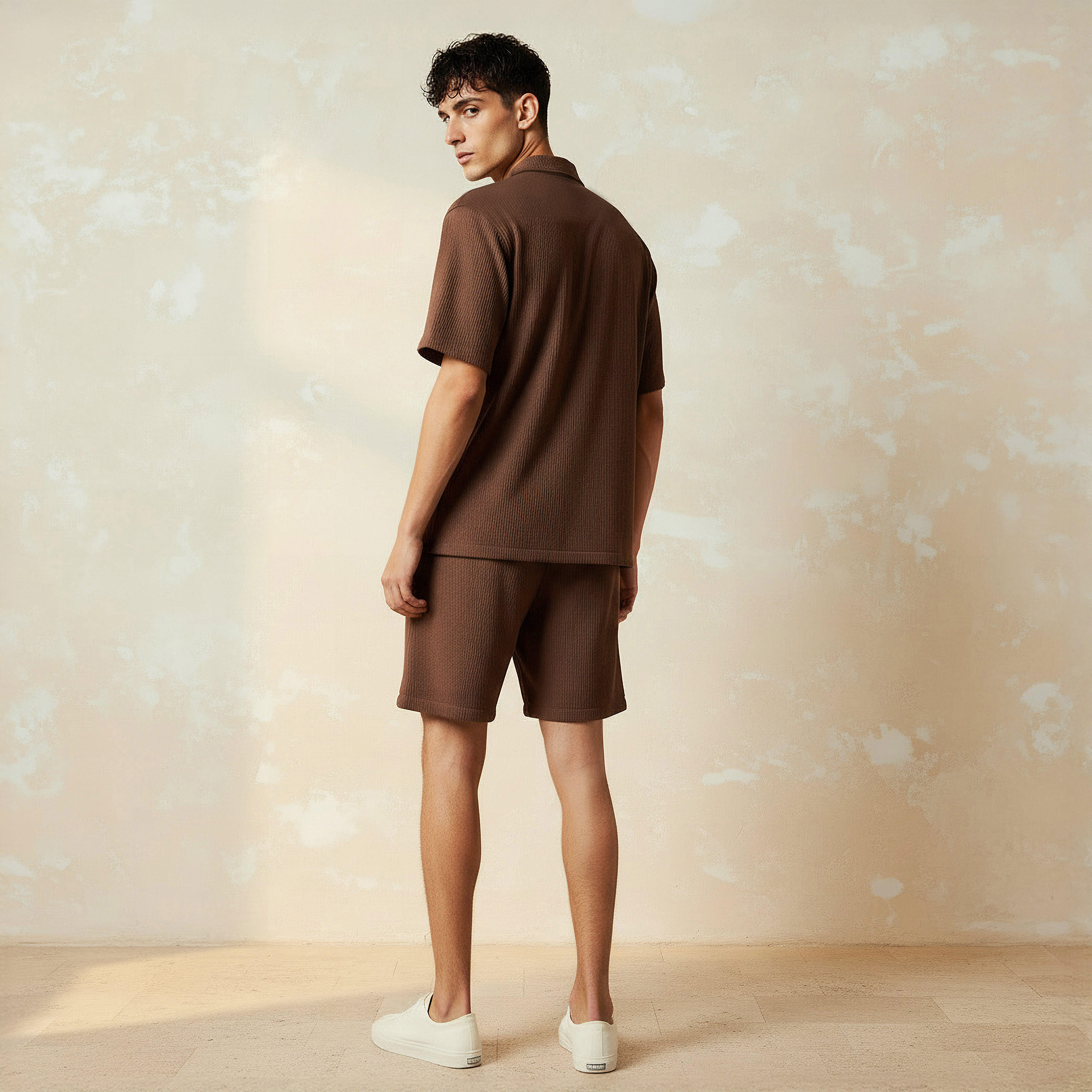 Men Textured Short Sleeve Shirt and Shorts Set-men-clothing-coordsets-image-5