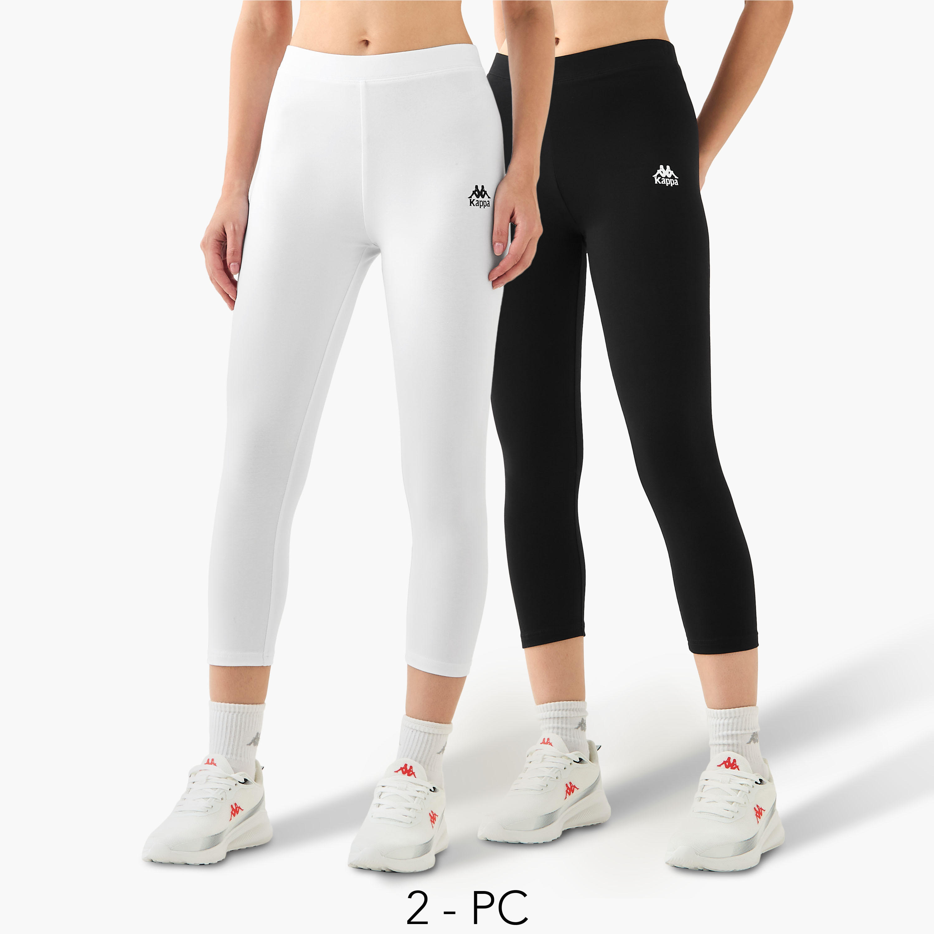 طقم ليقنز قصير بخصر متوسط قطعتين بتصميم شعار كابا-sports-women-clothing-activewearleggings-image-1