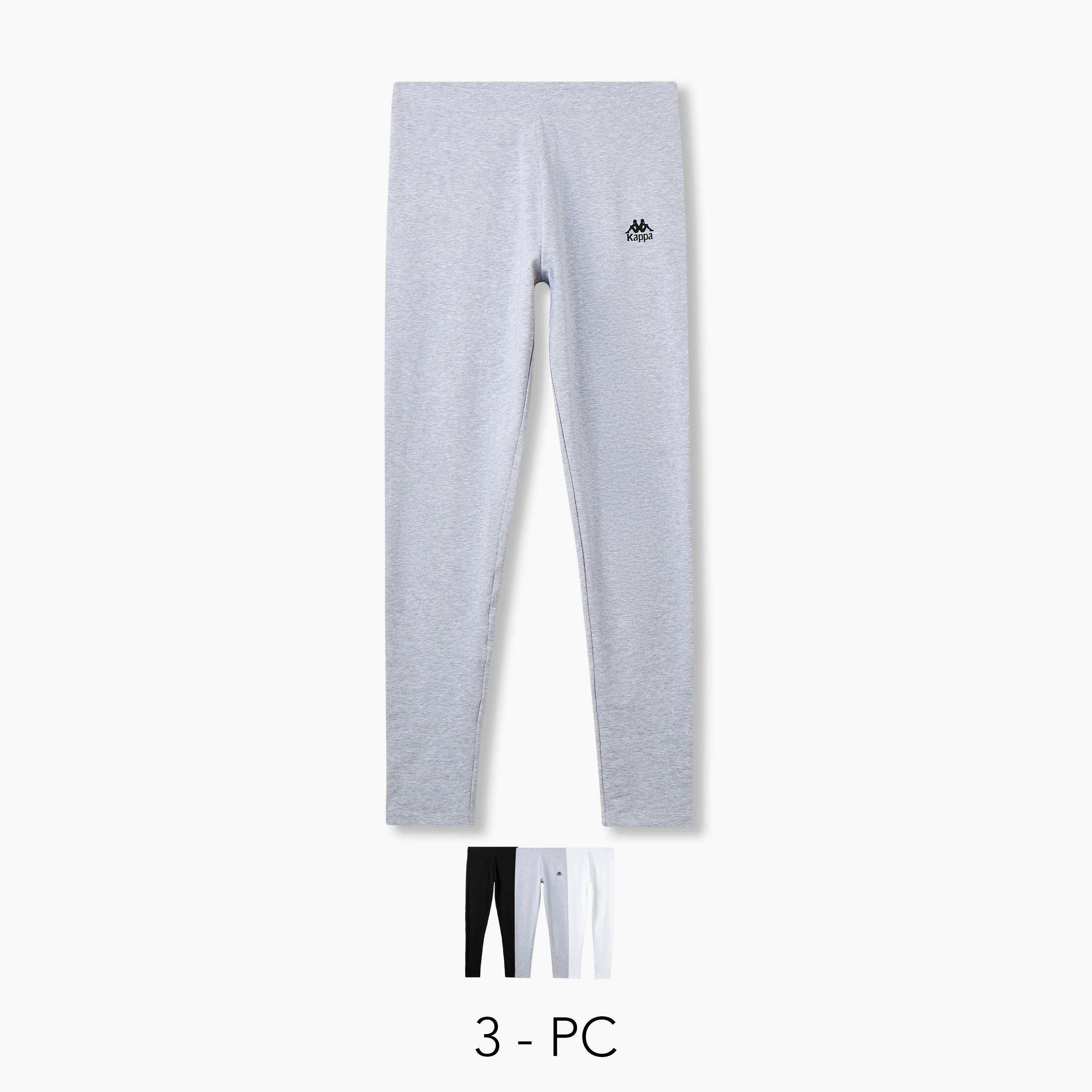 Kappa Pack of 3 Elasticated Full Length Leggings with Logo Print-women-clothing-bottoms-leggings-image-1