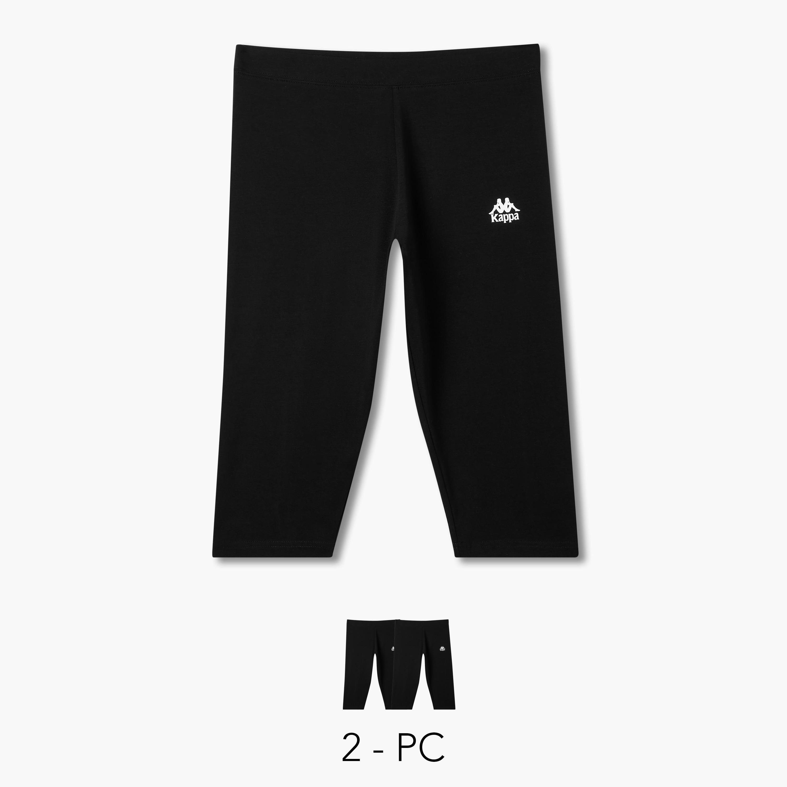 طقم من 2 بنطلون ليقنز مطاطي طول الركبة بتصميم شعار من كابا-sports-women-clothing-activewearleggings-image-1