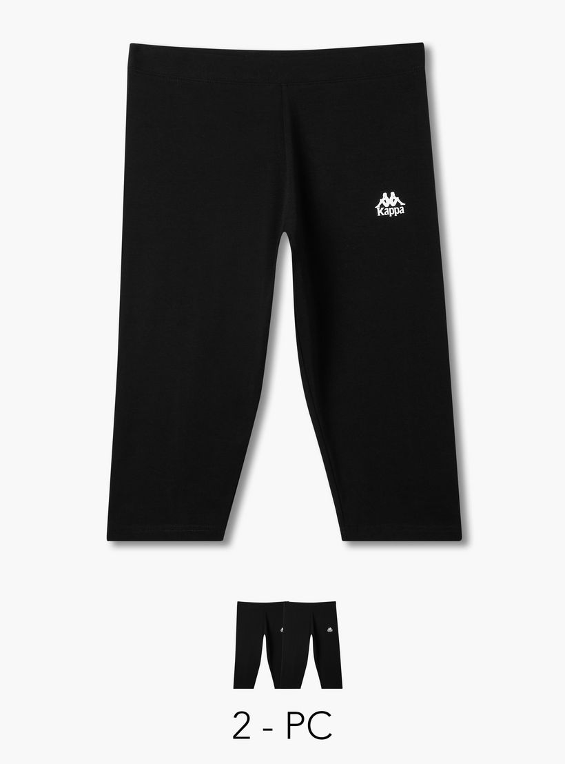 طقم من 2 بنطلون ليقنز مطاطي طول الركبة بتصميم شعار من كابا-sports-women-clothing-activewearleggings-image-1