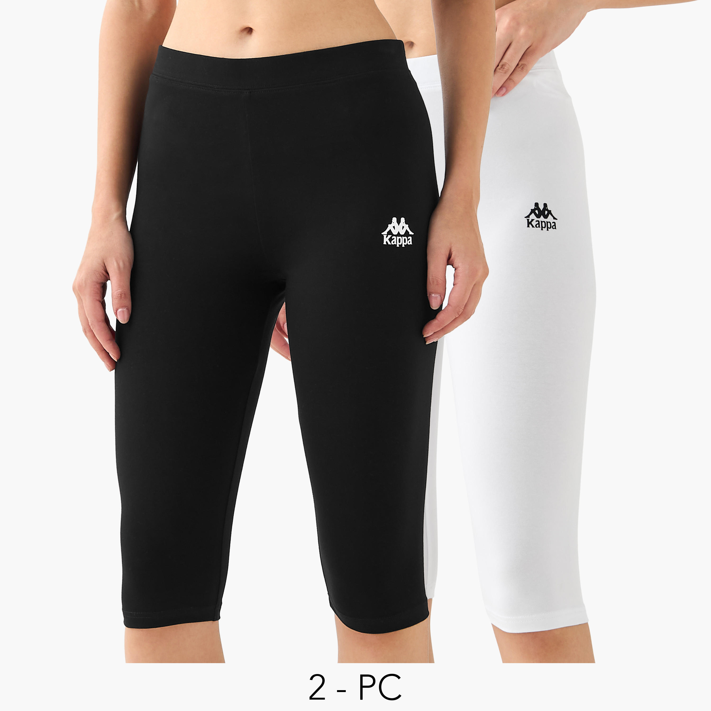 طقم من 2 بنطلون ليقنز مطاطي طول الركبة بتصميم شعار من كابا-sports-women-clothing-activewearleggings-image-1