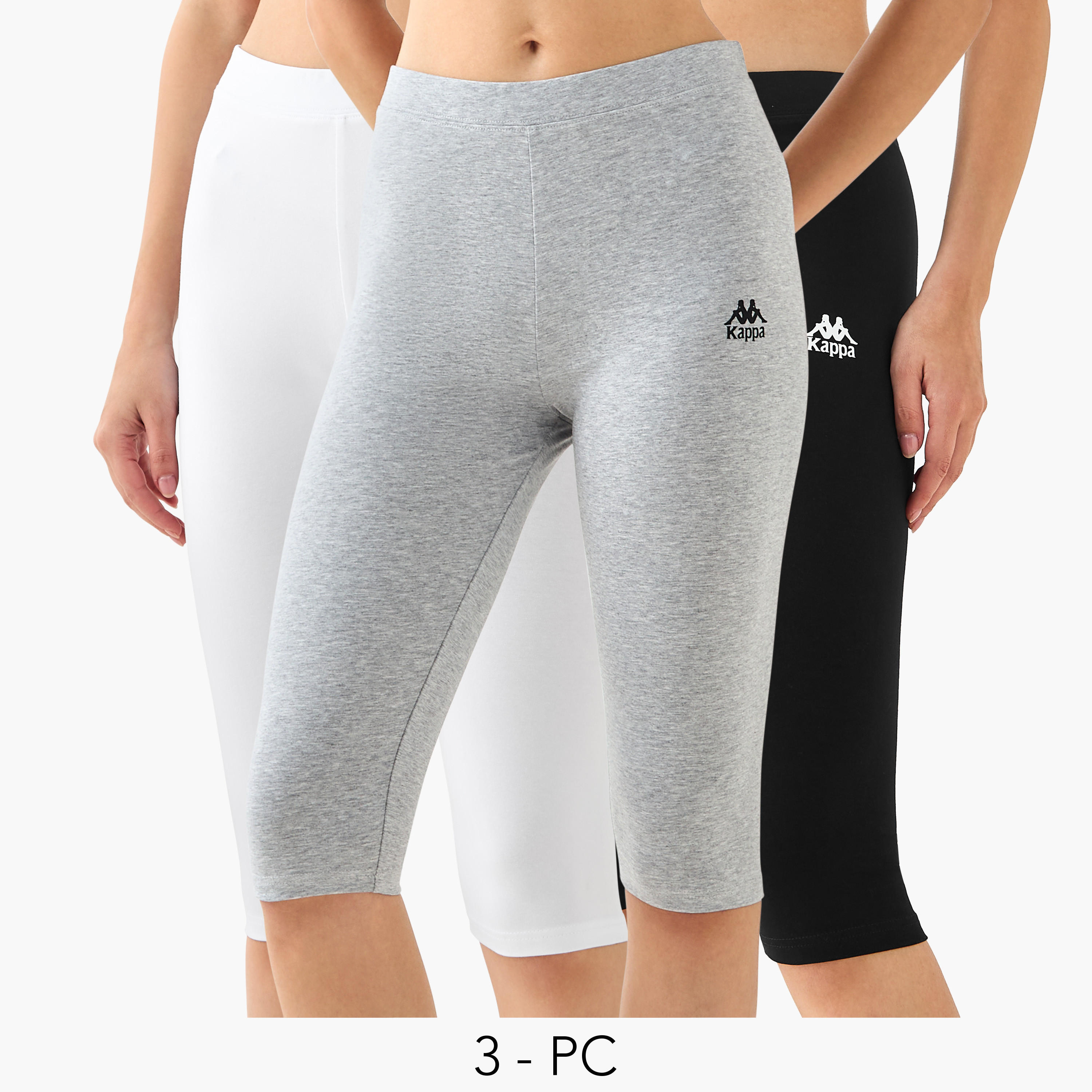 بنطلون ليقنز بطول الركبة بخصر مطاطي وتصميم شعار من كابا - طقم 3-women-clothing-bottoms-leggings-image-1