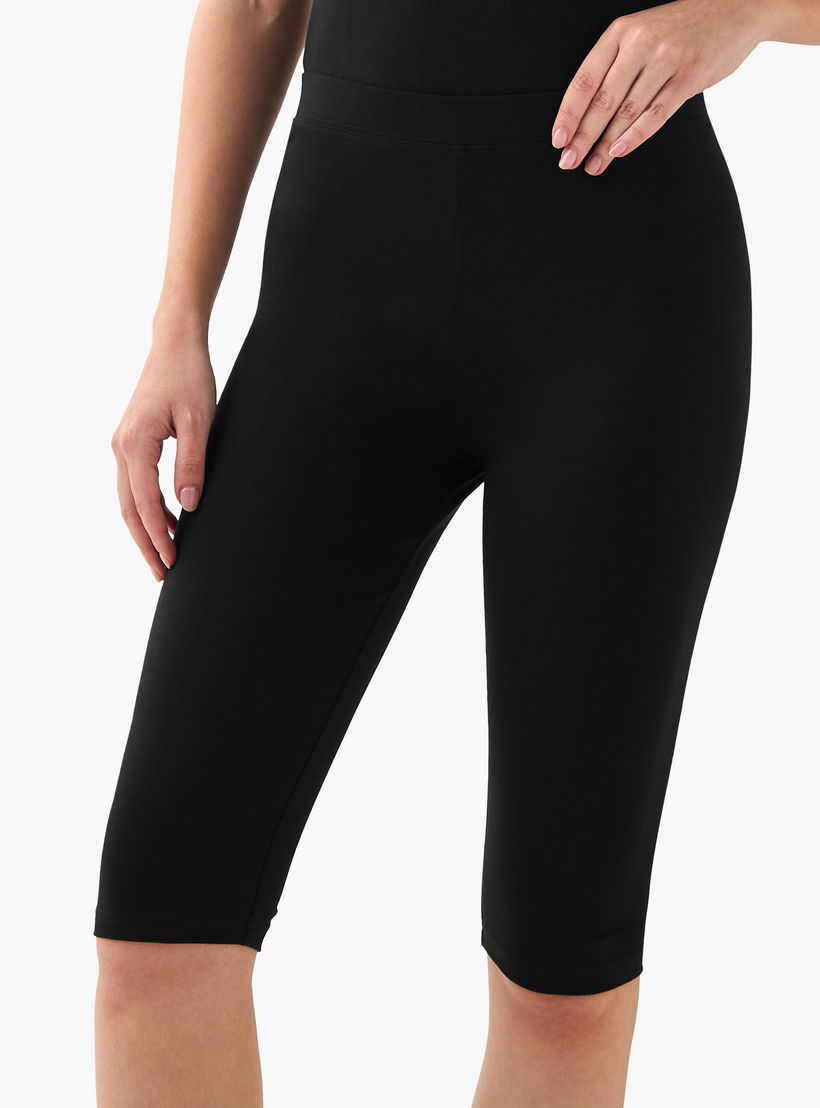 Pack of 2 Mid-Rise Knee Length Leggings with Elasticated Waistband-women-clothing-bottoms-leggings-image-2