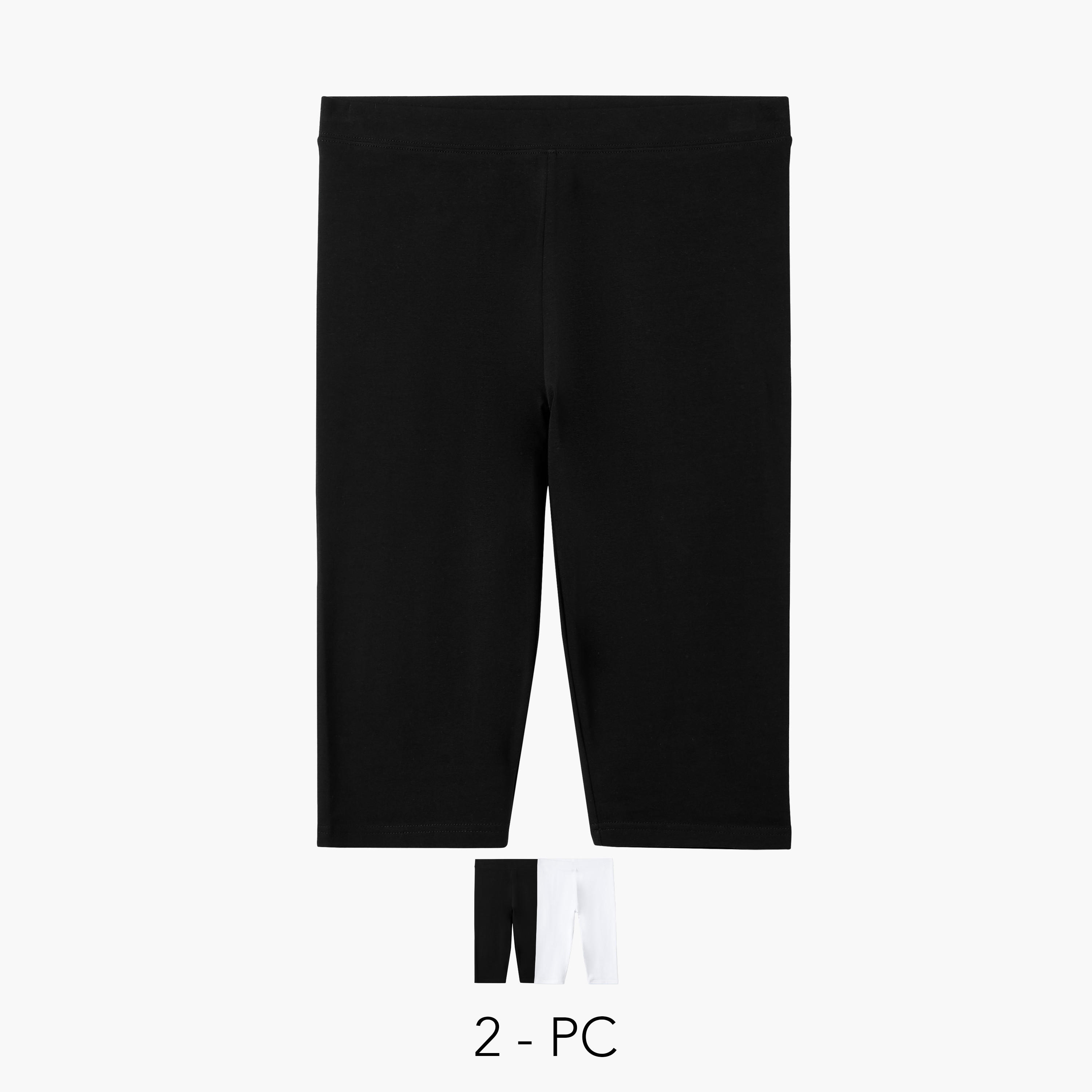 طقم من 2 بنطلون ليقنز بطول الركبة وخصر متوسط الارتفاع بحزام مطاطي-women-clothing-bottoms-leggings-image-1