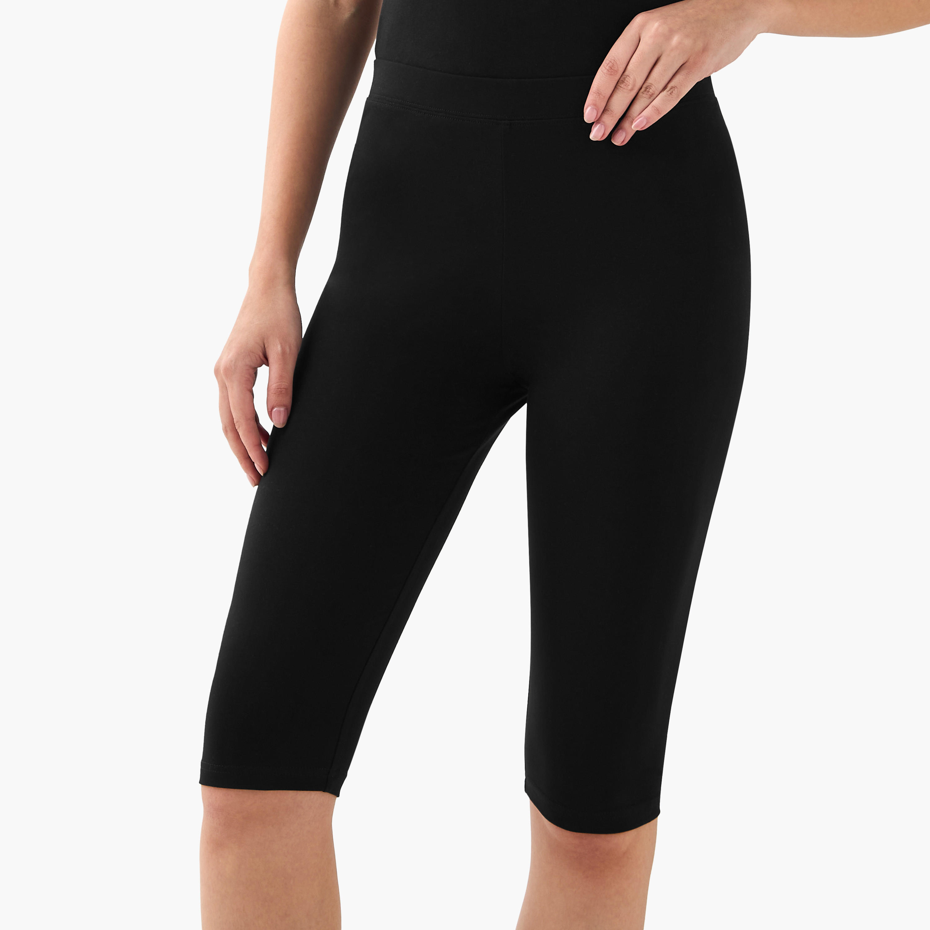 طقم من 2 بنطلون ليقنز بطول الركبة وخصر متوسط الارتفاع بحزام مطاطي-women-clothing-bottoms-leggings-image-2