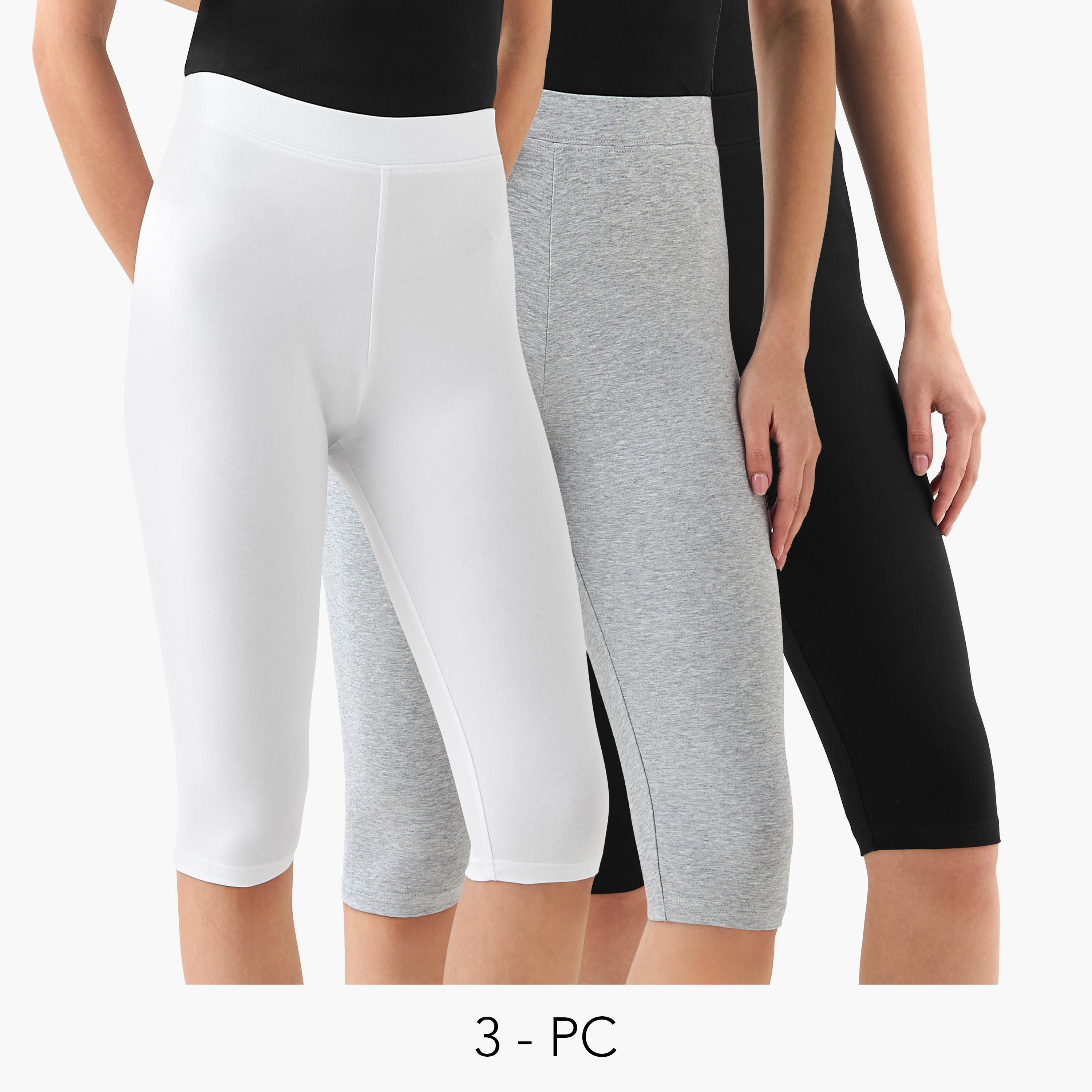 Pack of 3 Elasticated Knee Length Leggings-women-clothing-bottoms-leggings-image-1
