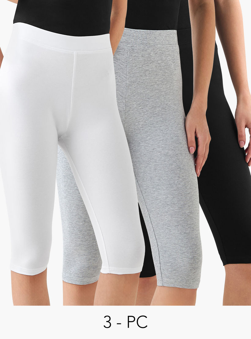 Pack of 3 Elasticated Knee Length Leggings-women-clothing-bottoms-leggings-image-1