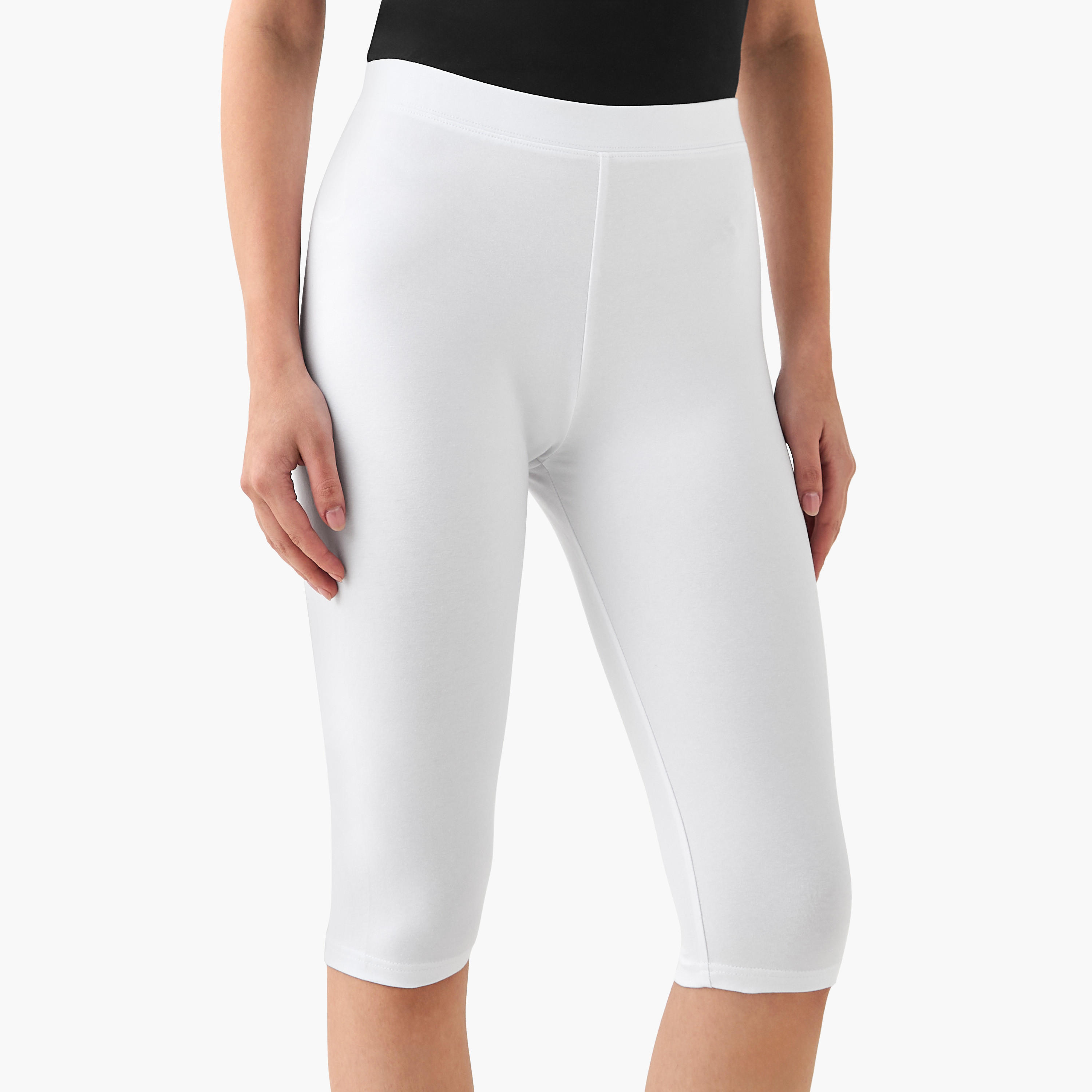 Pack of 2 Mid-Rise Knee Length Leggings with Elasticated Waistband-women-clothing-bottoms-leggings-image-2