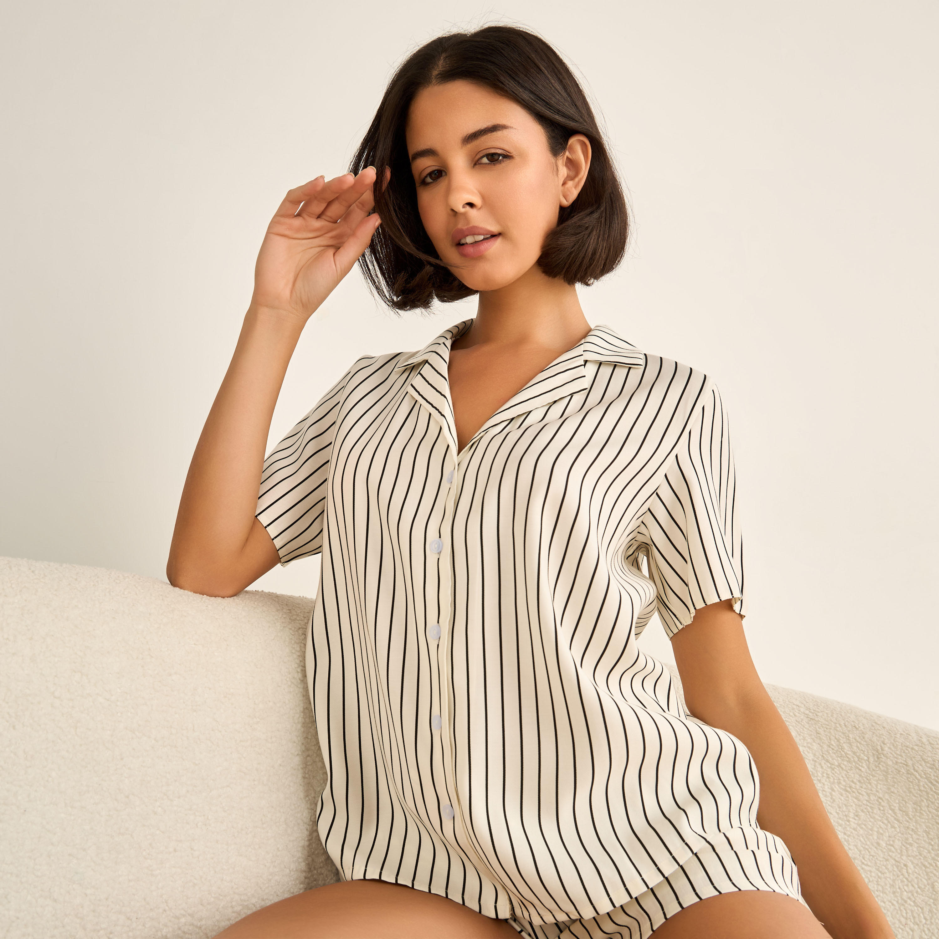Aadaraya Shorts Set Button-Down Shirt & Shorts-women-clothing-nightwear-pyjamas-shortsets-image-2