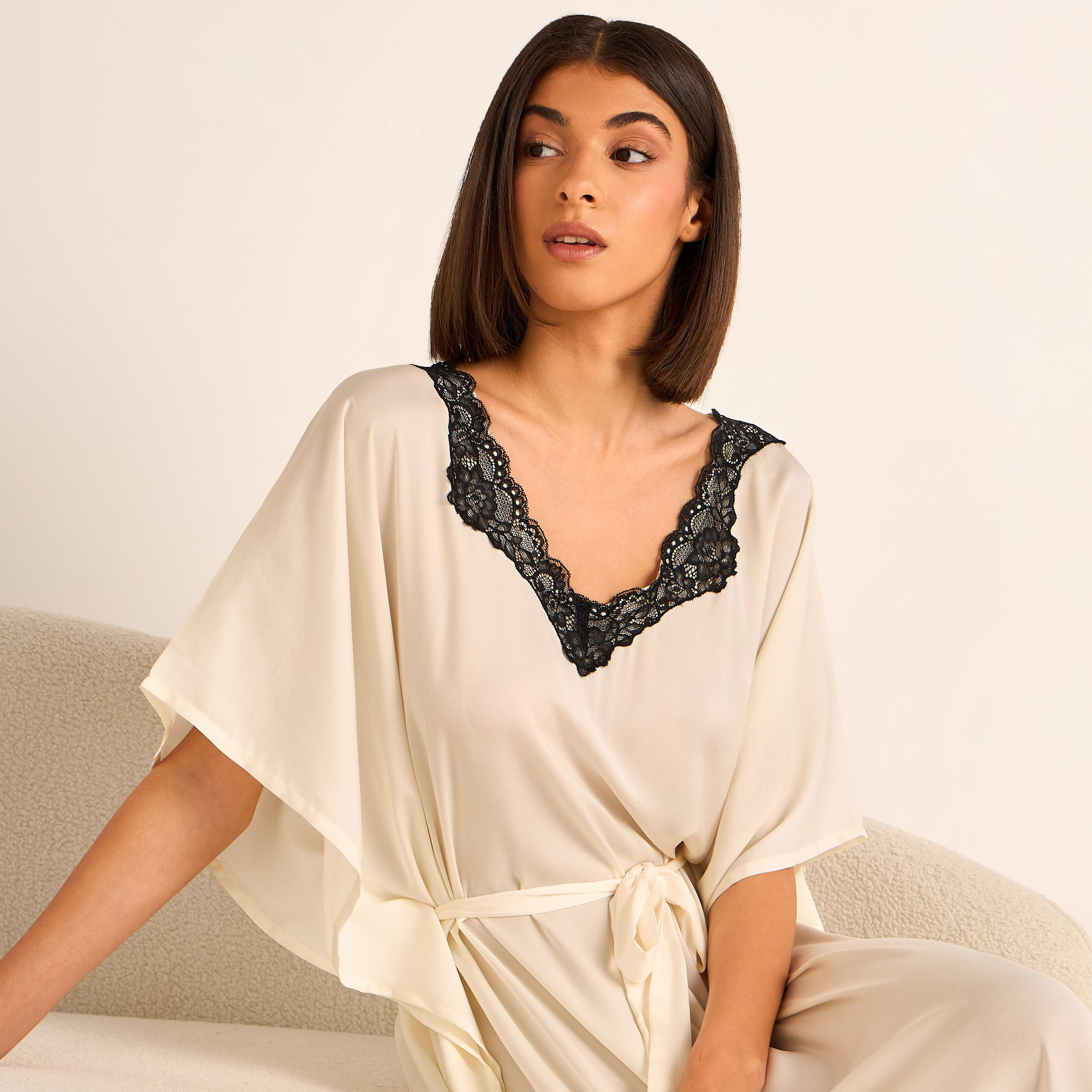 Adaraya Night Dress Short Sleeve With Belt-women-clothing-nightwear-nighties-image-4