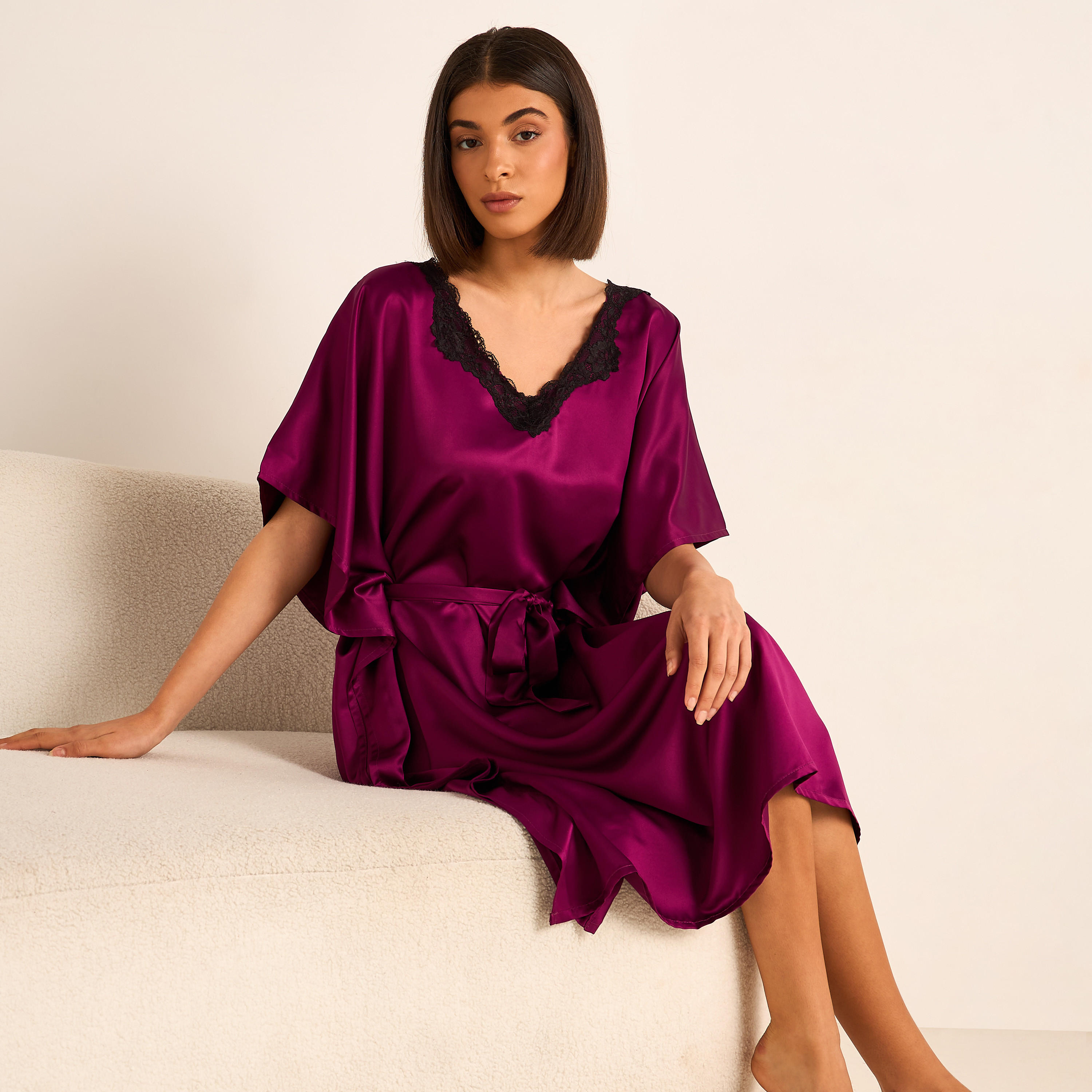 قميص نوم بأكمام قصيرة وحزام من آدارايا-women-clothing-nightwear-nighties-image-2