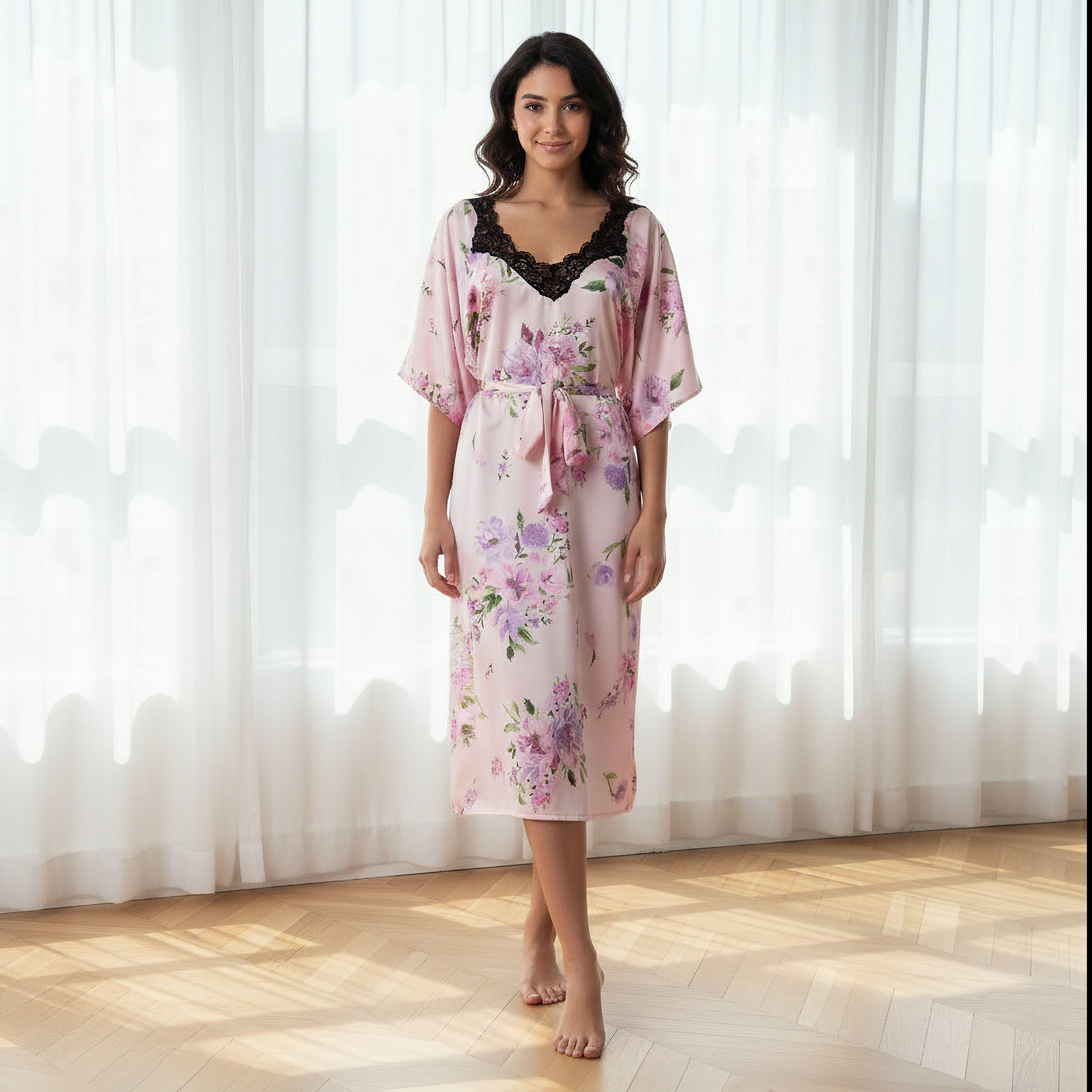 Aadaraya Night Dress Short Sleeve Floral Print-women-clothing-nightwear-nighties-image-1