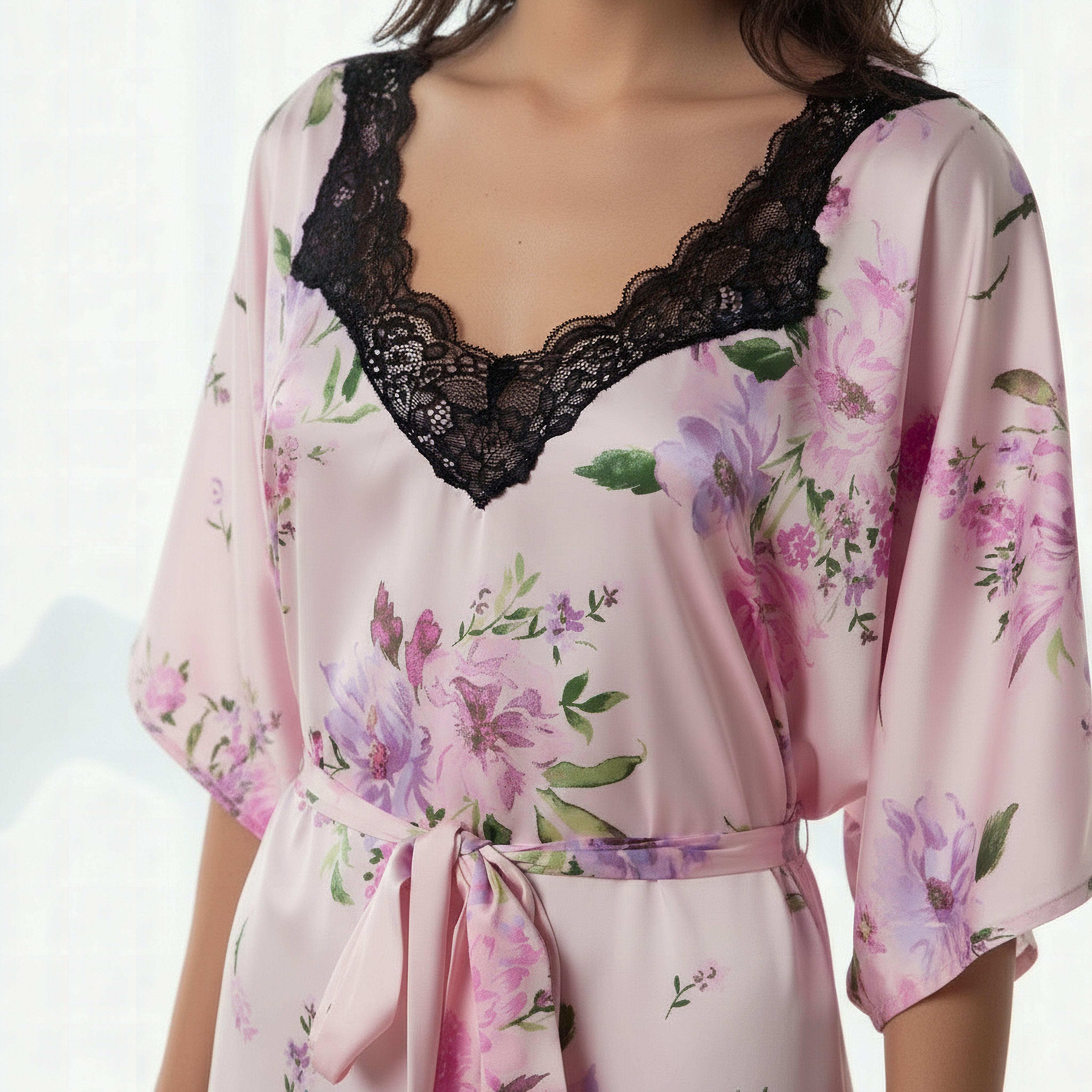 Aadaraya Night Dress Short Sleeve Floral Print-women-clothing-nightwear-nighties-image-4