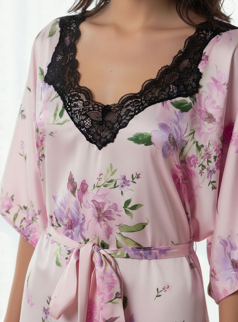 Aadaraya Night Dress Short Sleeve Floral Print-women-clothing-nightwear-nighties-image-4