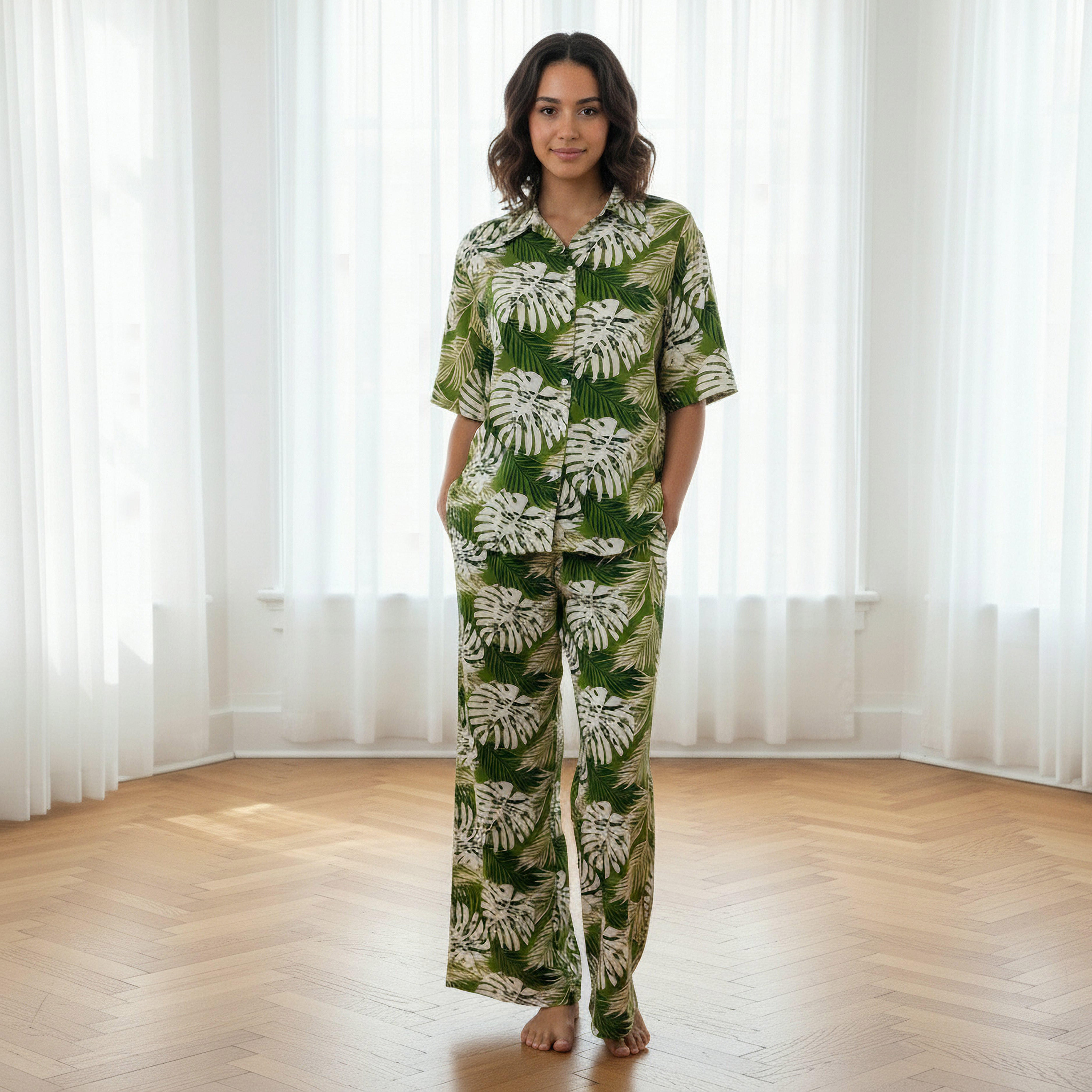Aadaraya Pyjama Set Button-Down Shirt & Trousers-women-clothing-nightwear-pyjamas-longsets-image-1