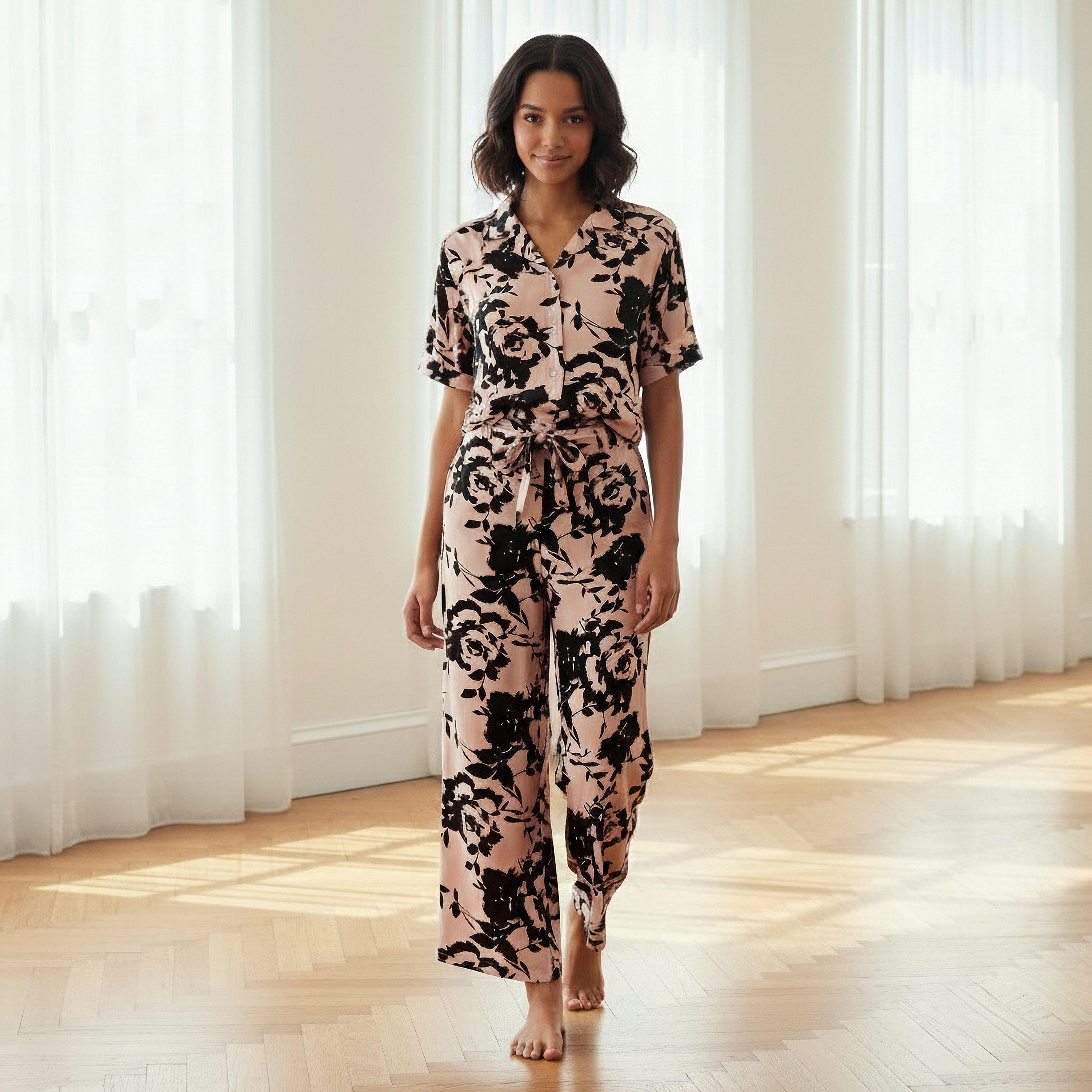 Aadaraya Pyjama Set Button-Down Shirt & Trousers-women-clothing-nightwear-pyjamas-longsets-image-1
