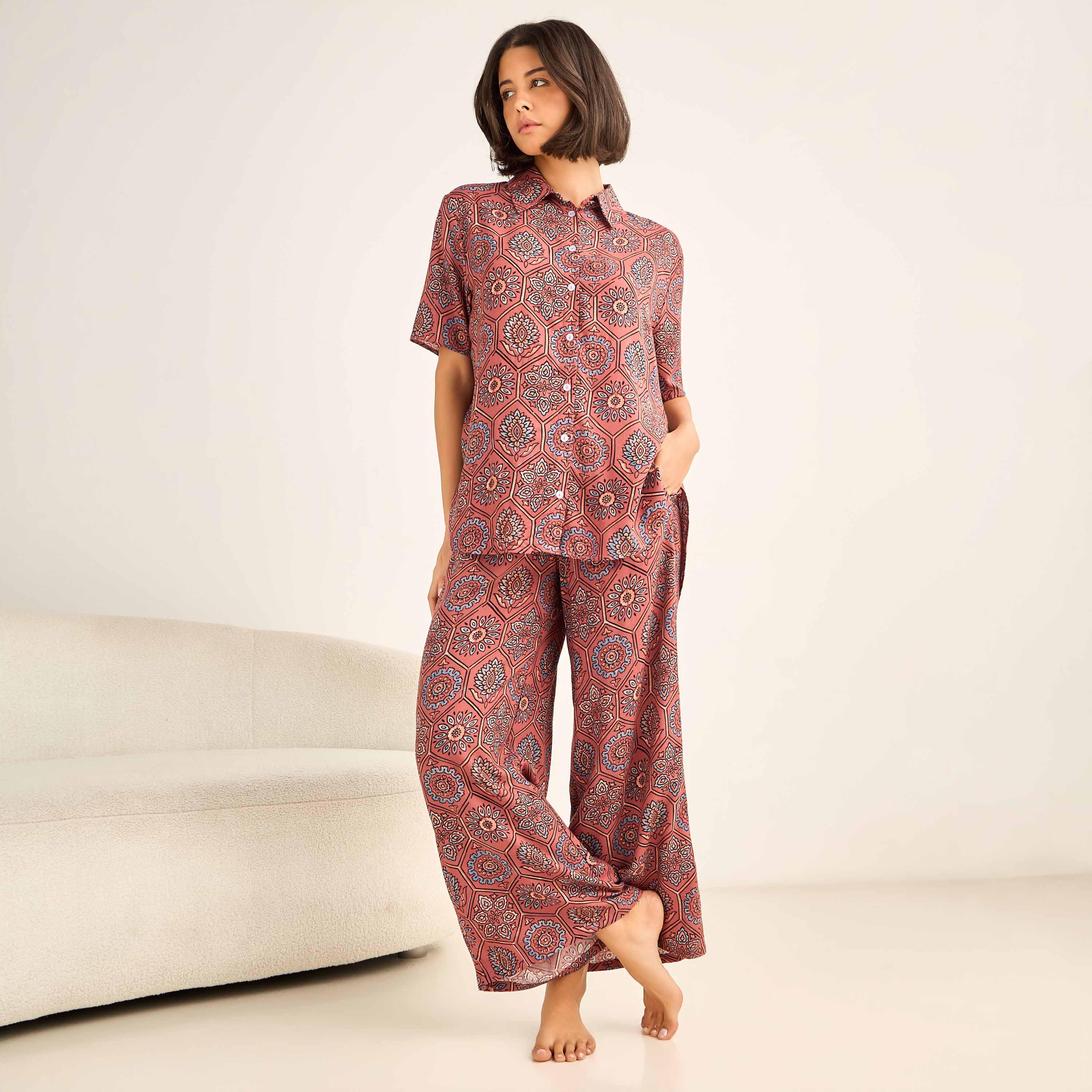 Aadaraya Pyjama Set Button-Down Shirt & Trousers-women-clothing-nightwear-pyjamas-longsets-image-1