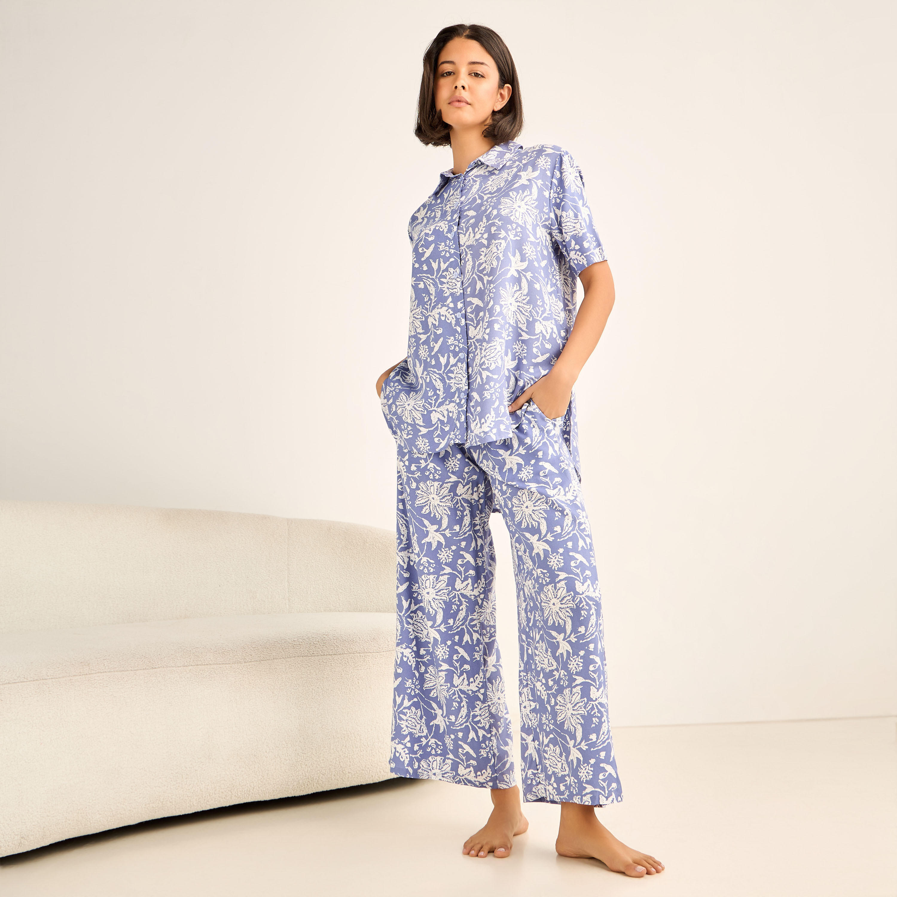 Aadaraya Pyjama Set Button-Down Shirt & Trousers-women-clothing-nightwear-pyjamas-longsets-image-1
